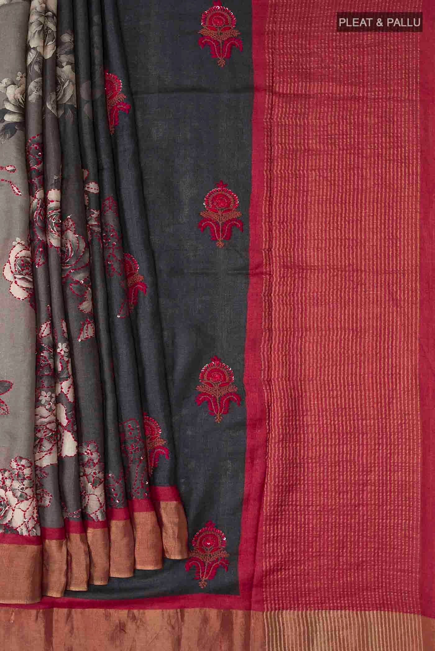 Blue Tussar Silk Saree - Image 4