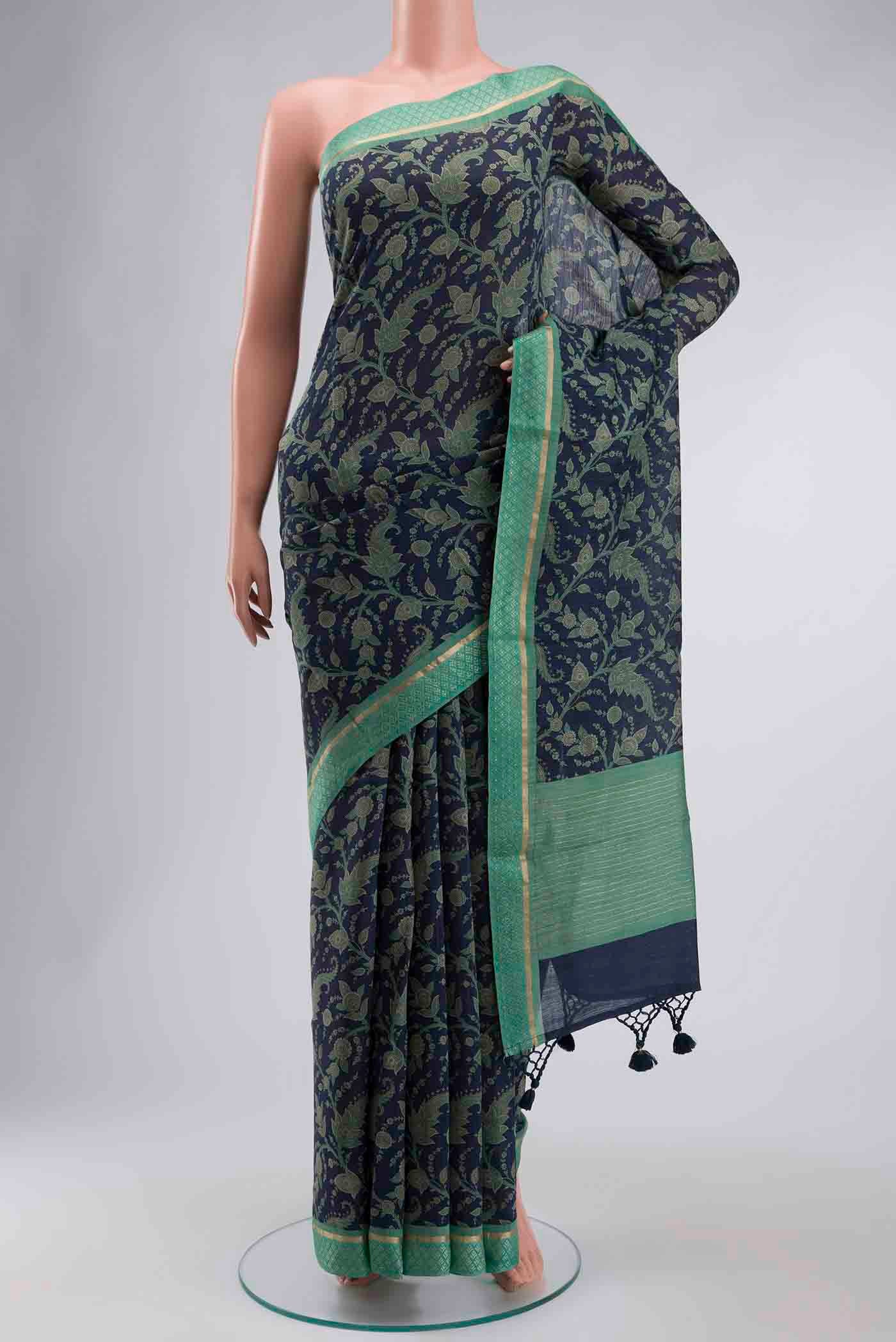 Blue Tussar Silk Saree