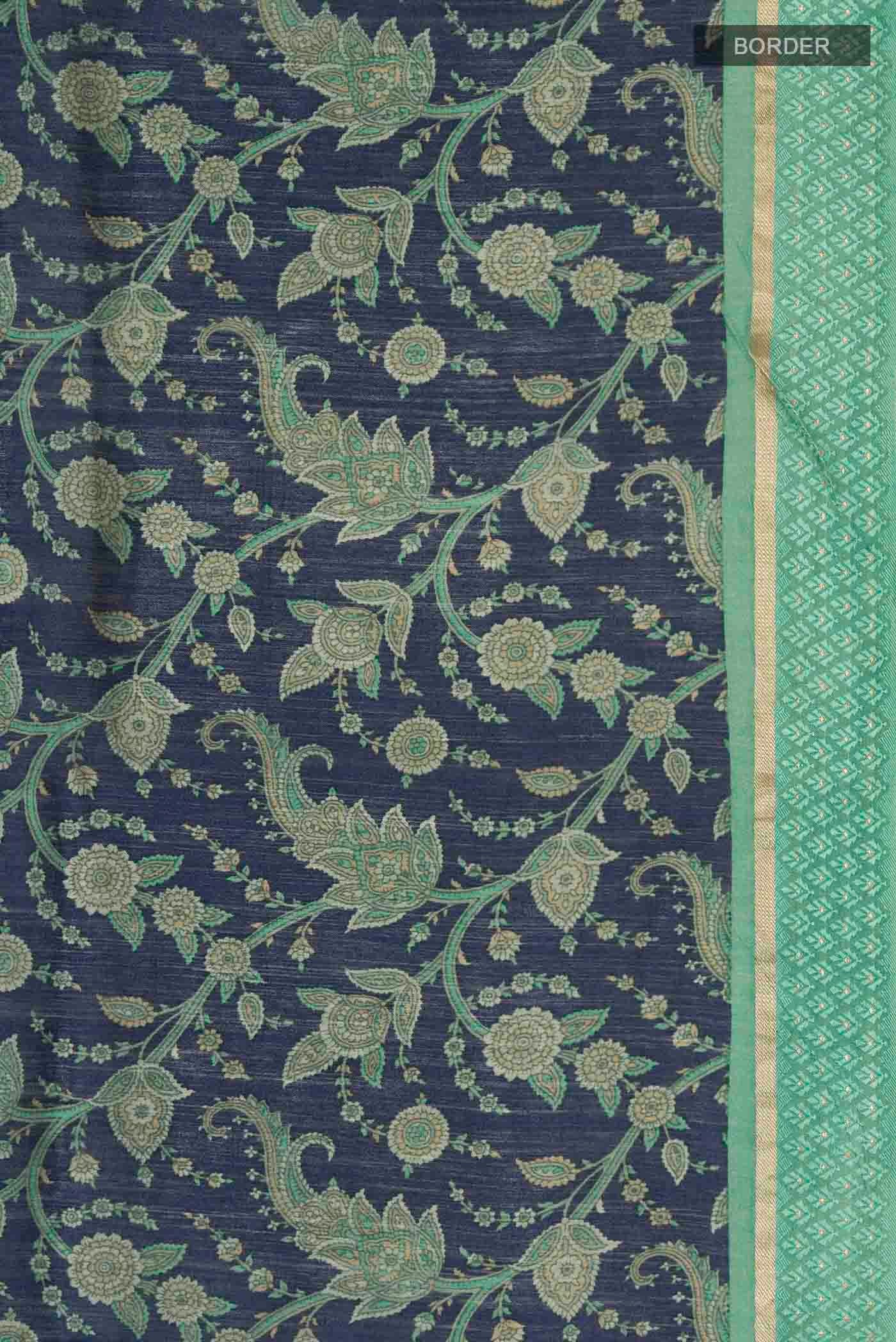 Blue Tussar Silk Saree - Image 3