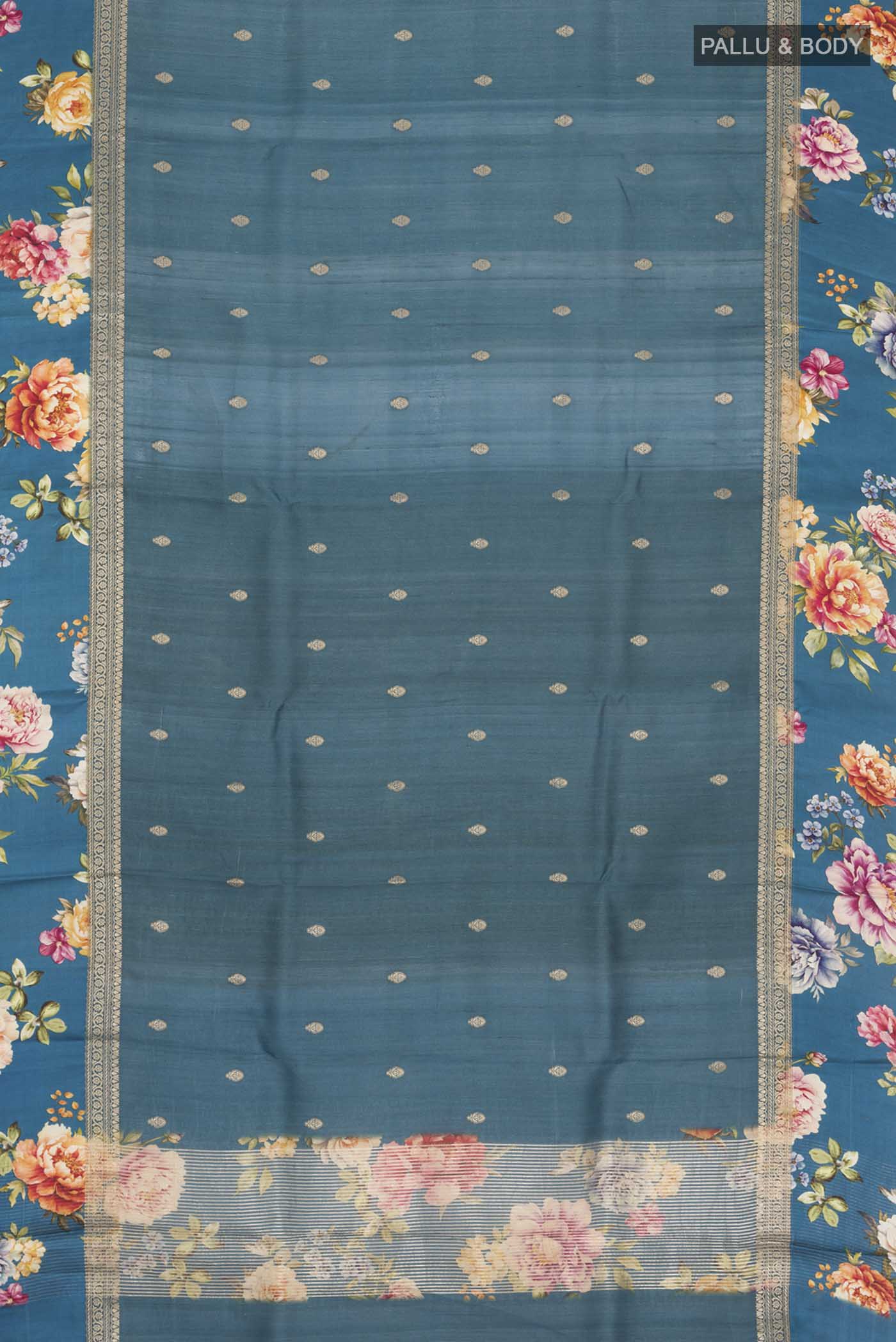 Blue Tussar Silk Saree - Image 6