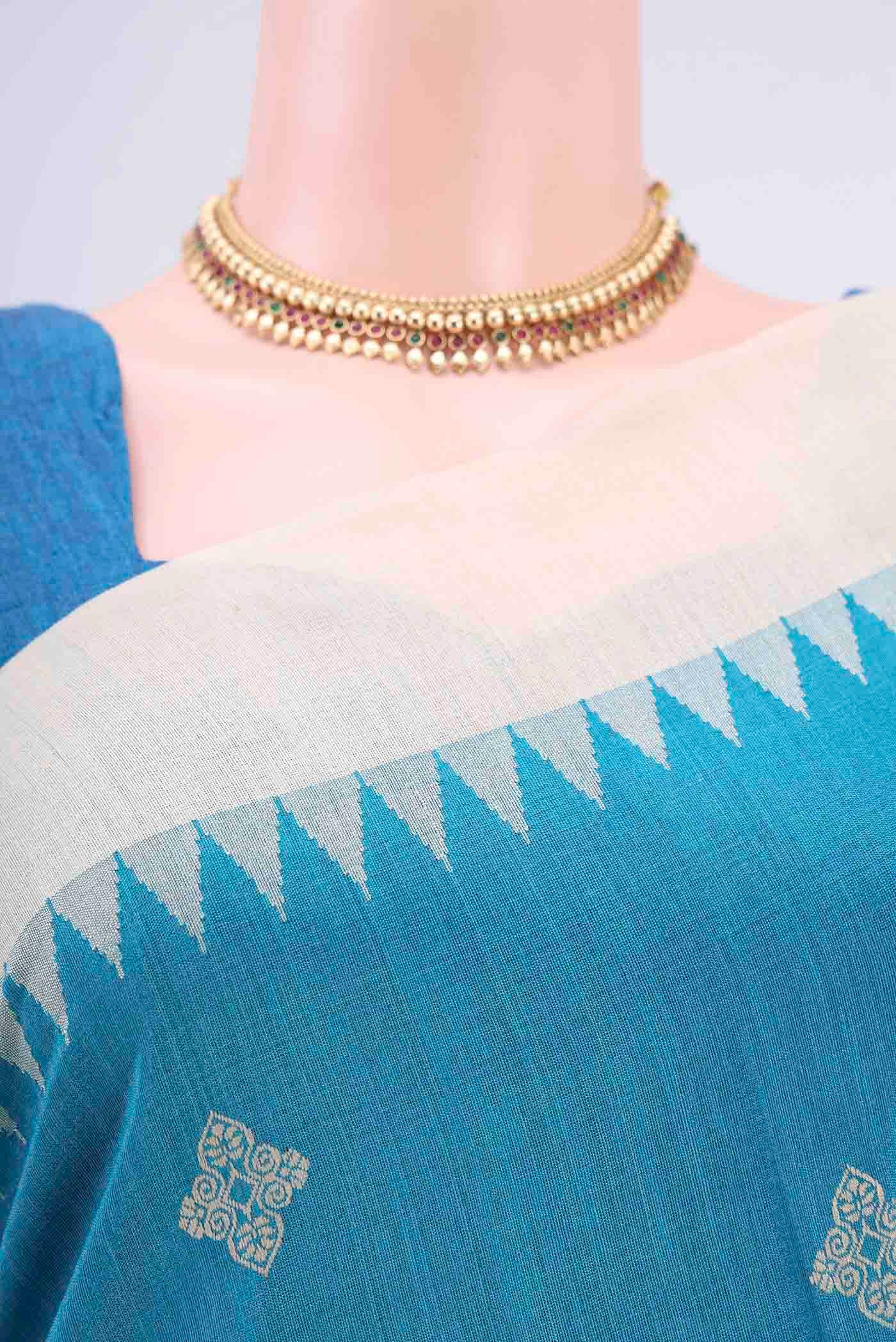 Blue Tussar Silk Saree - Image 2