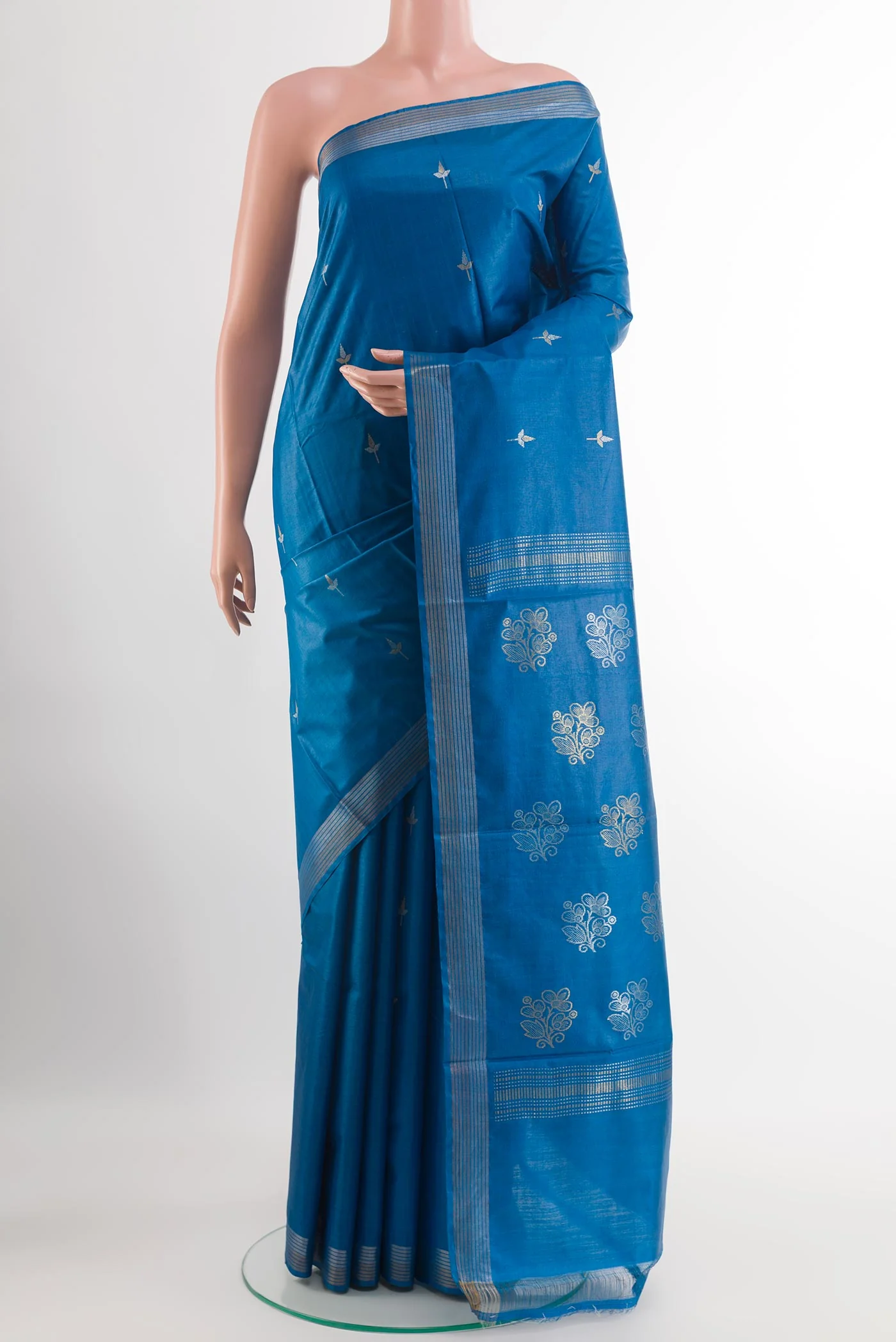Blue Tussar Silk Saree