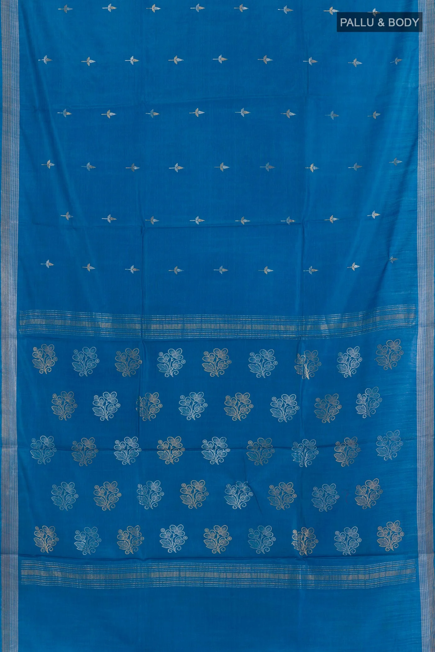 Blue Tussar Silk Saree - Image 3