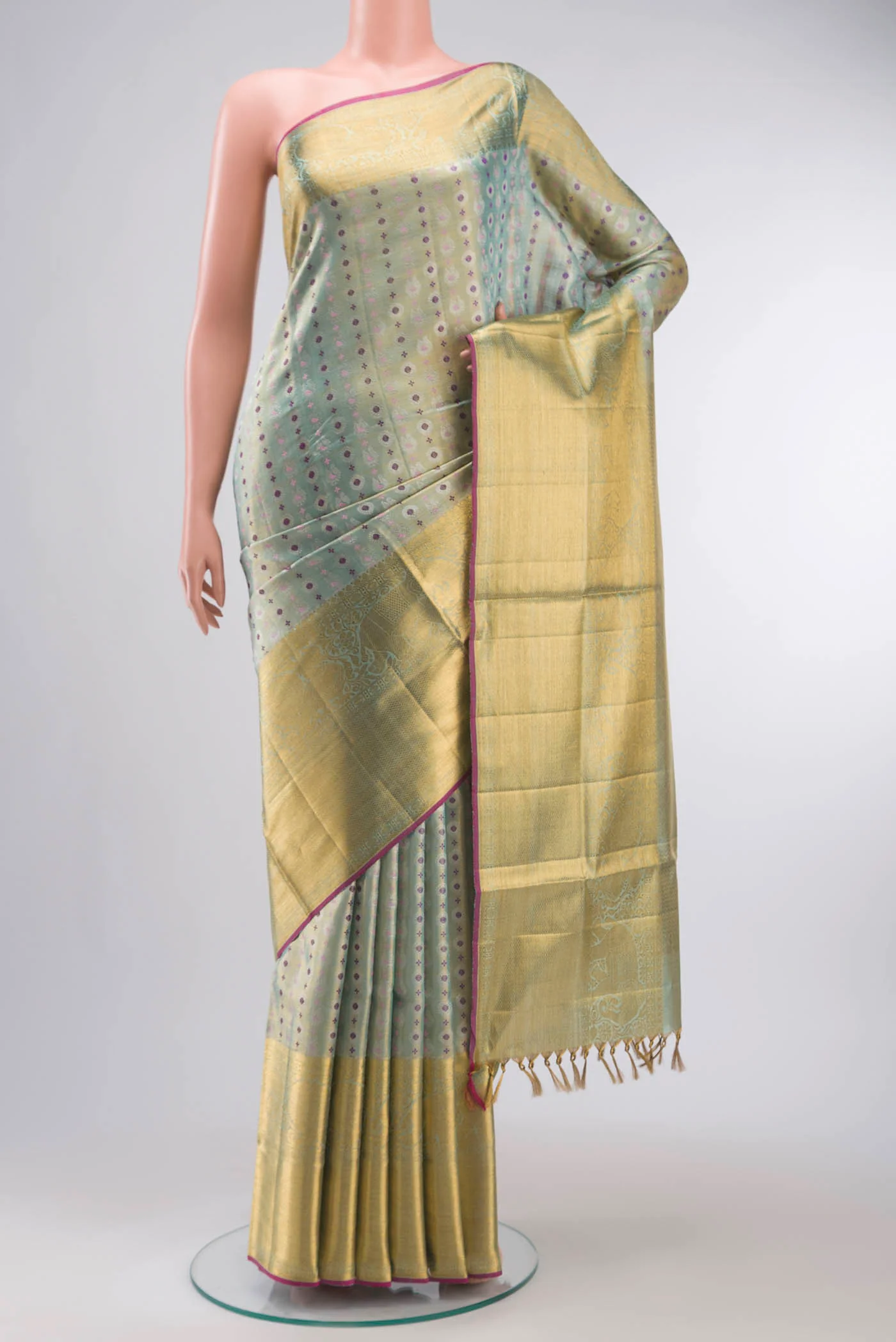 Blue with Gold Color Kanjivaram Tissue Silk Saree
