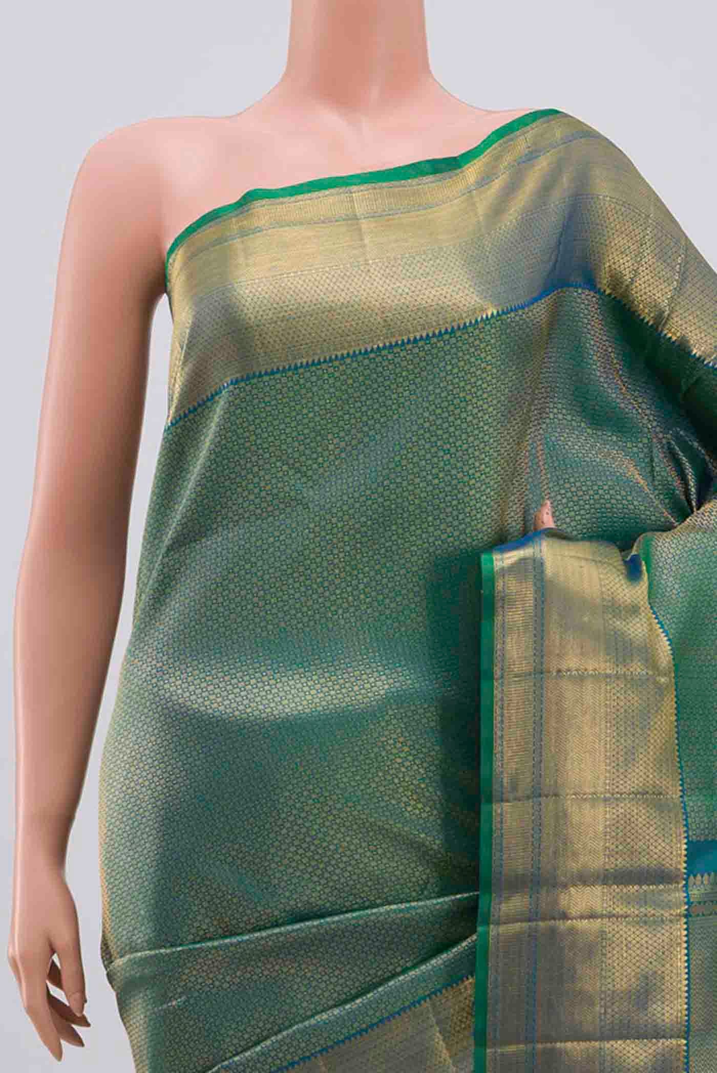 Blue with Green Color Kanchipuram Silk Saree - Image 2