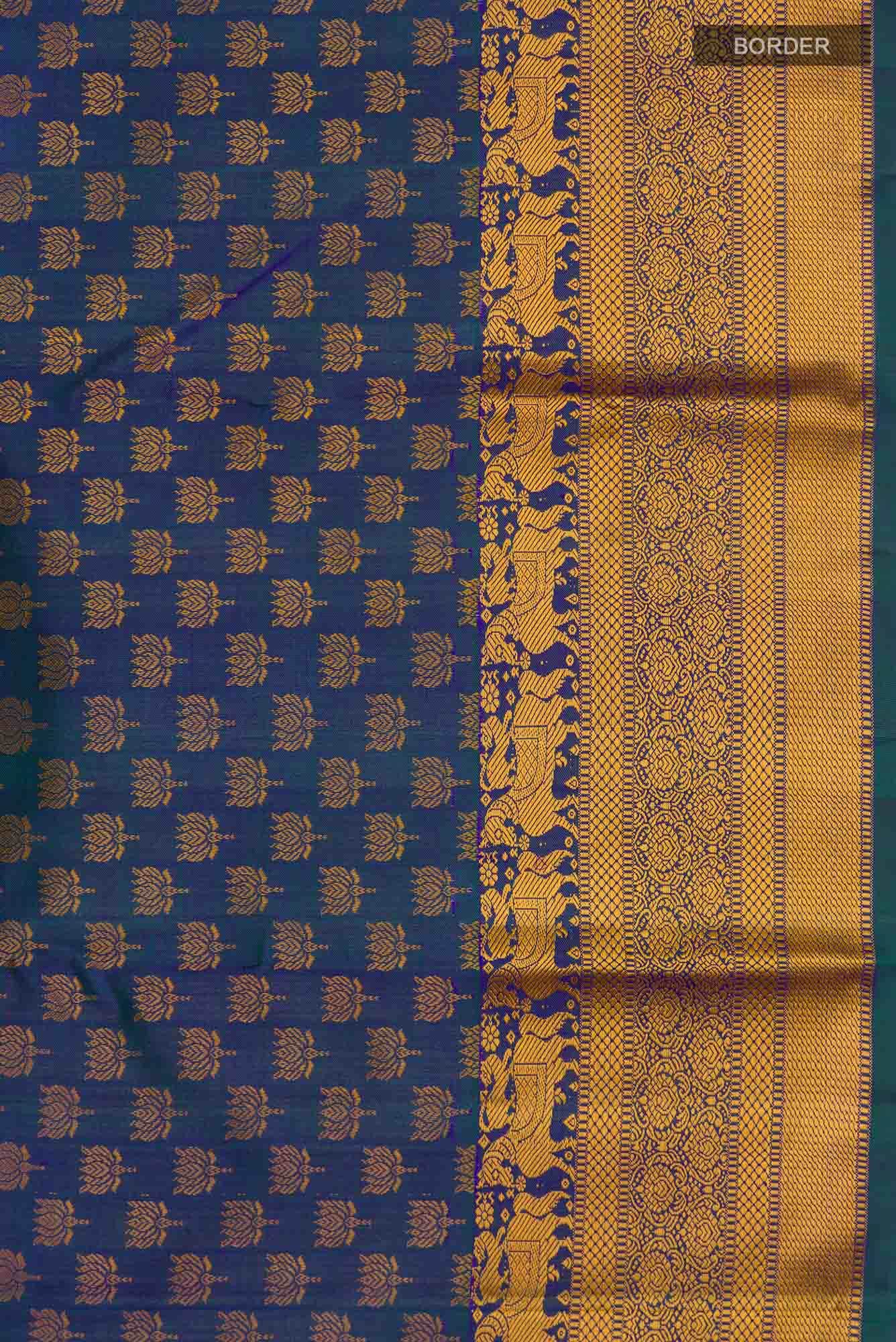Blue with Green Dual Tone Kanjivaram Silk Saree - Image 5