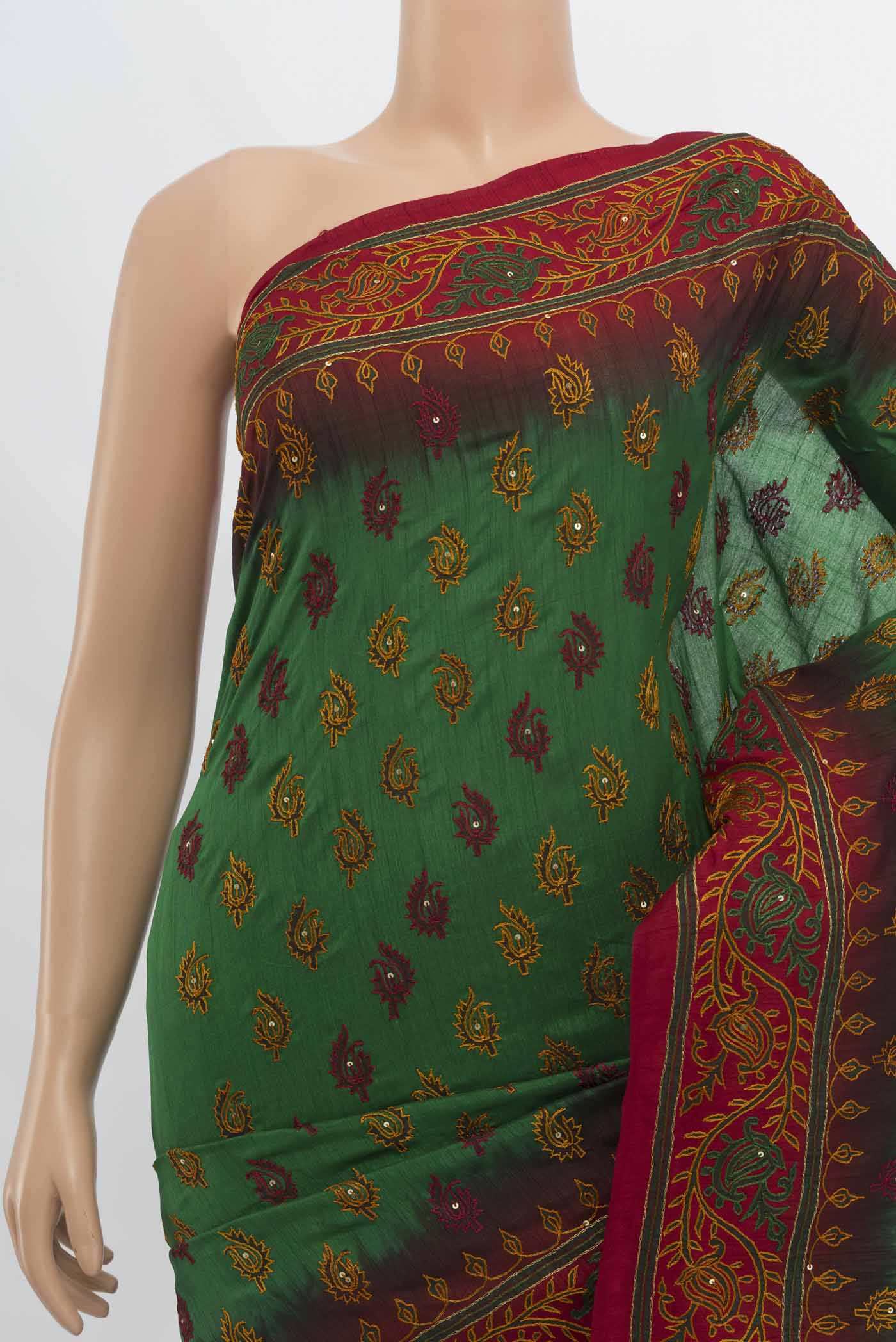 Green Blended Raw Silk Saree - Image 2