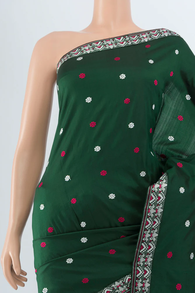 Bottle Green Assam Silk Saree - Image 2
