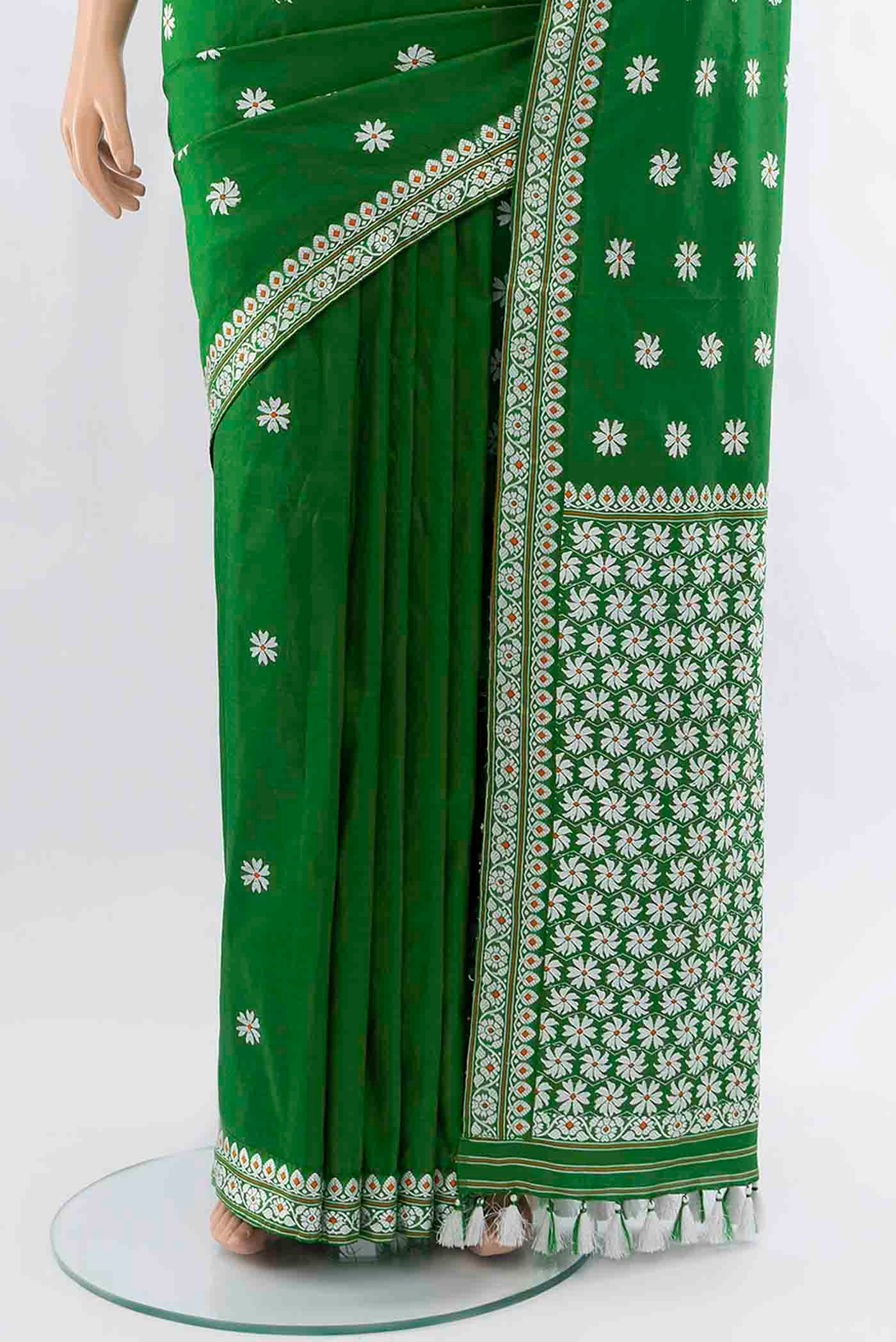 Bottle Green Assam Silk Saree - Image 3