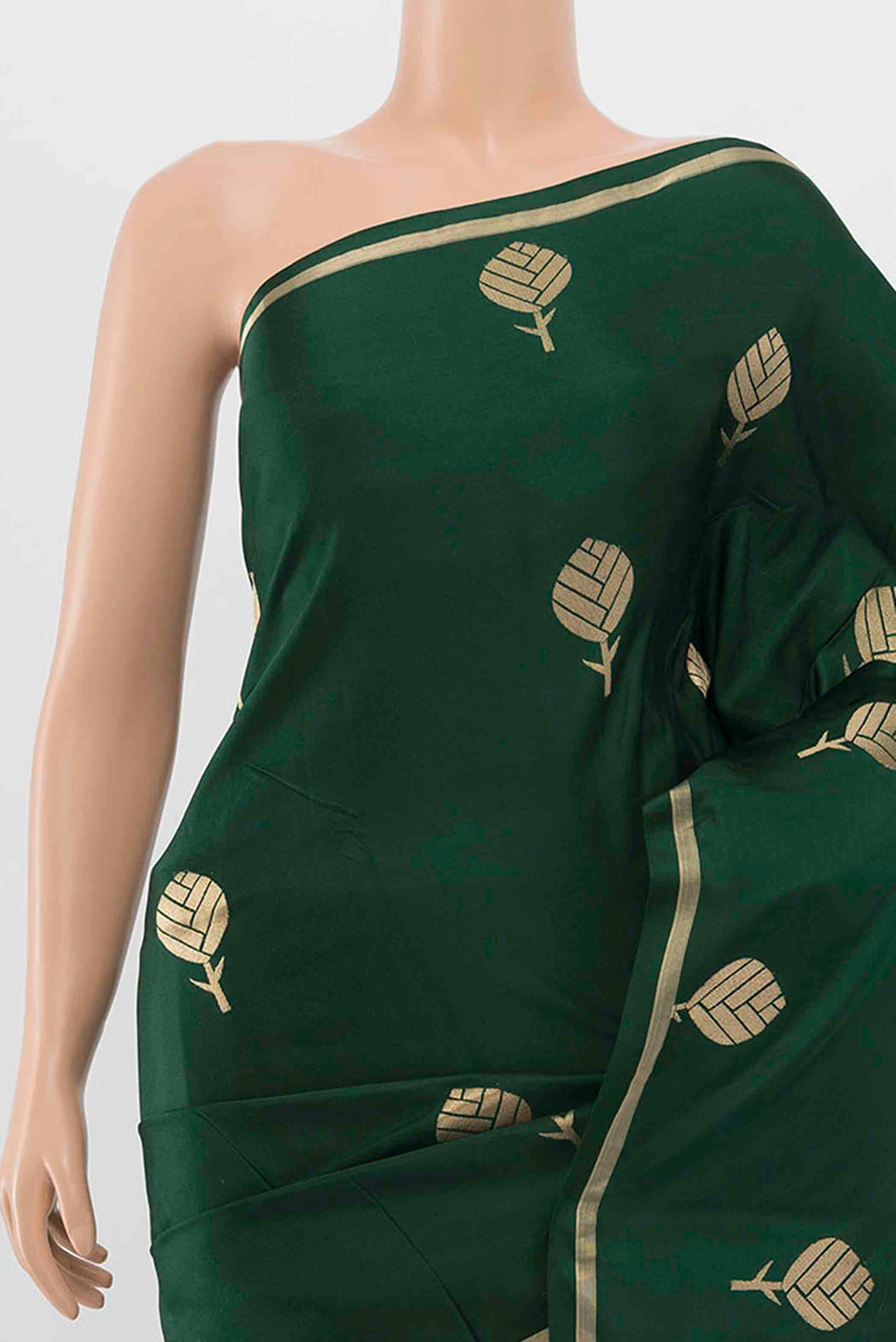 Bottle Green Banarasi Silk Saree - Image 2