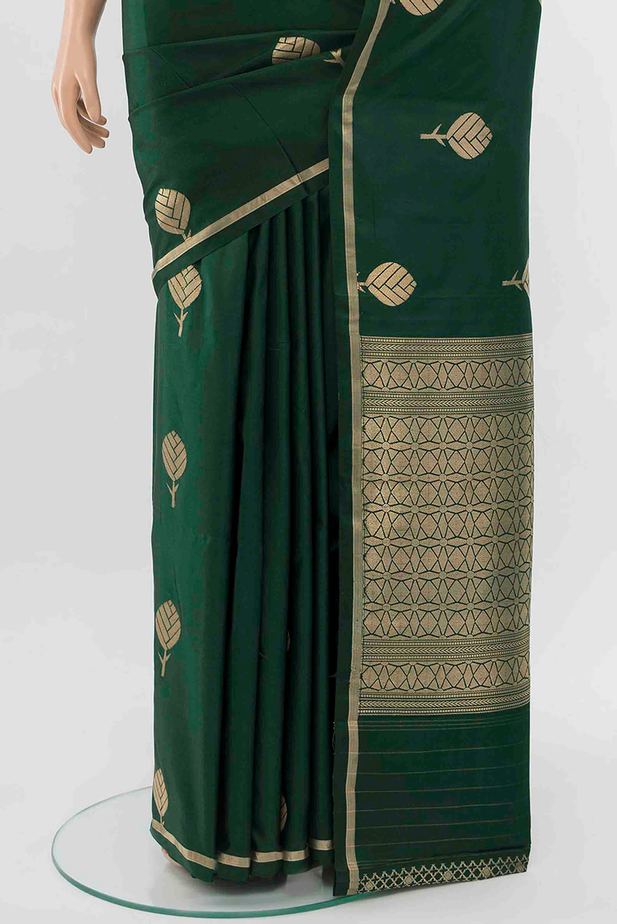 Bottle Green Banarasi Silk Saree - Image 3