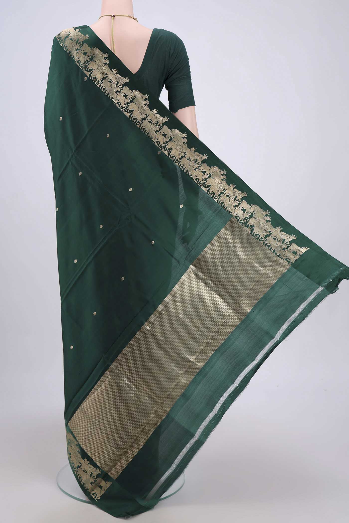 Bottle Green Banarasi Silk Saree - Image 3