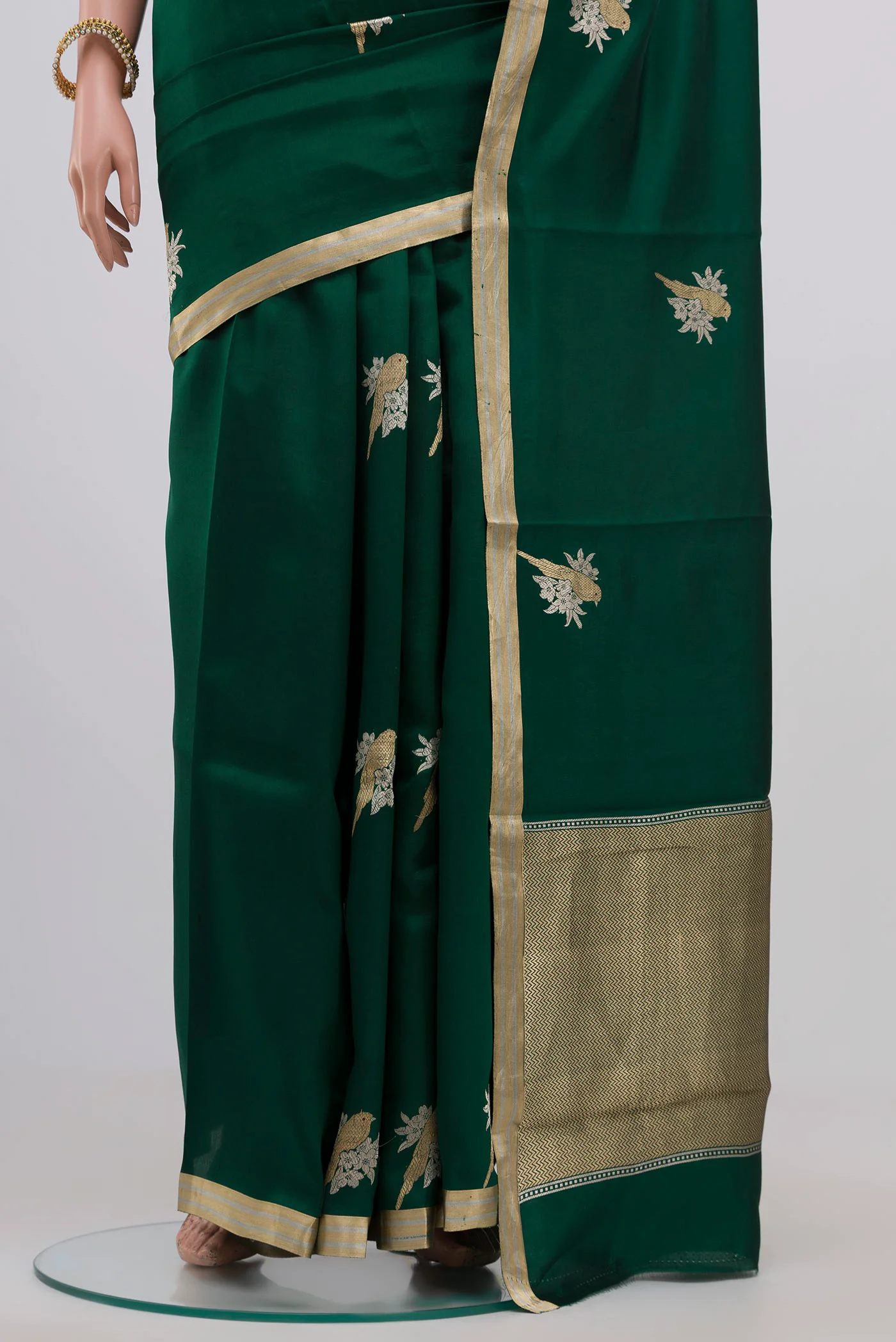 Bottle Green Banarasi Katan Silk Saree - Image 3