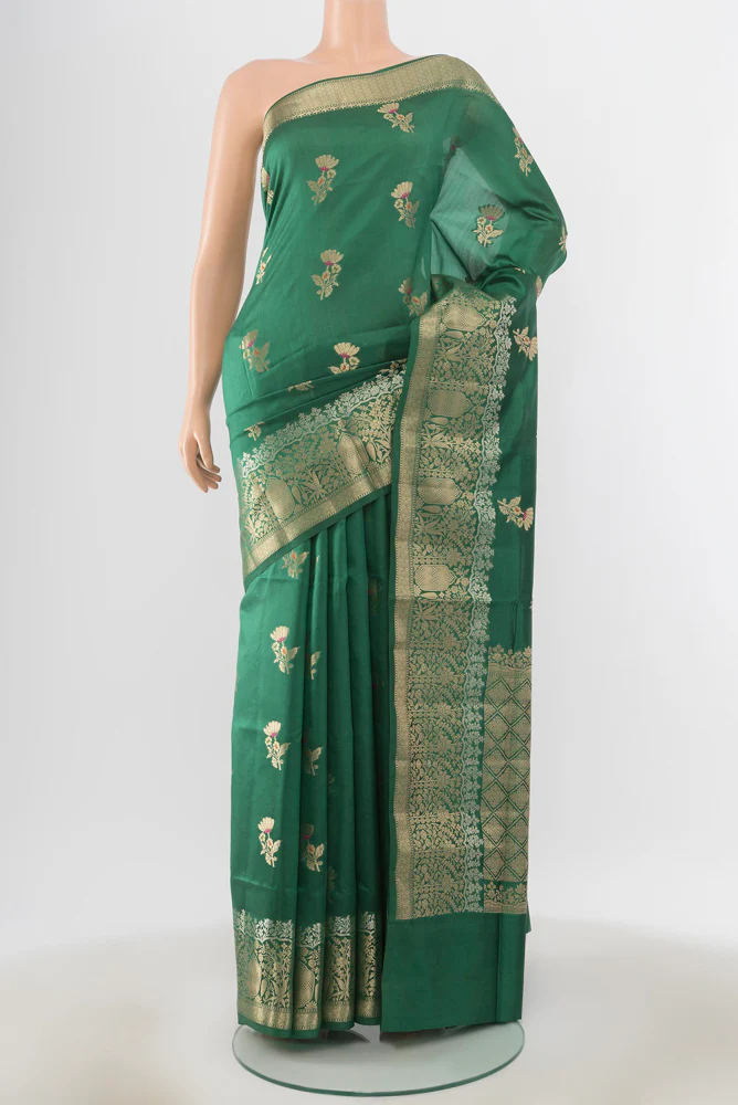Green Banarasi Raw Silk Saree