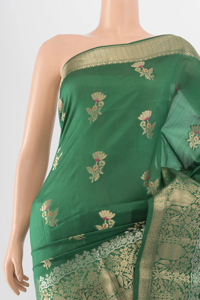 Green Banarasi Raw Silk Saree - Image 2