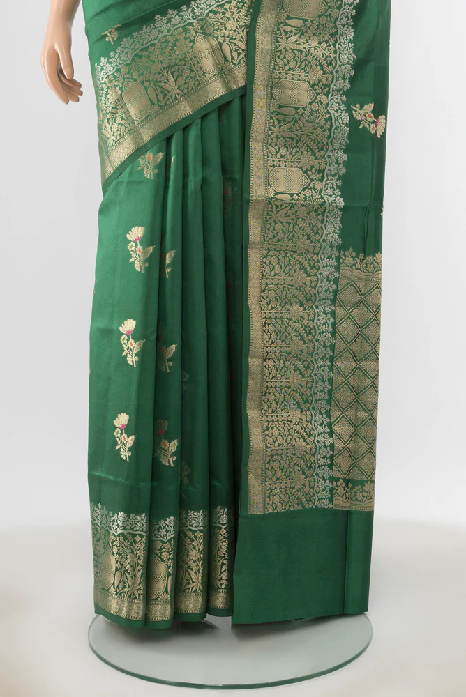 Green Banarasi Raw Silk Saree - Image 3