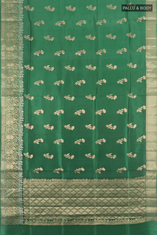 Green Banarasi Raw Silk Saree - Image 5