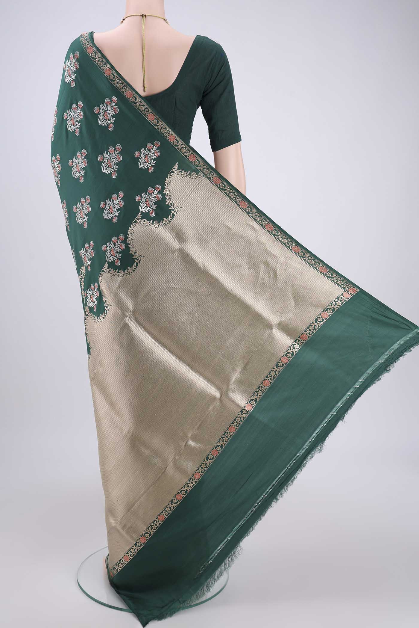 Green Banarasi Silk Saree - Image 3