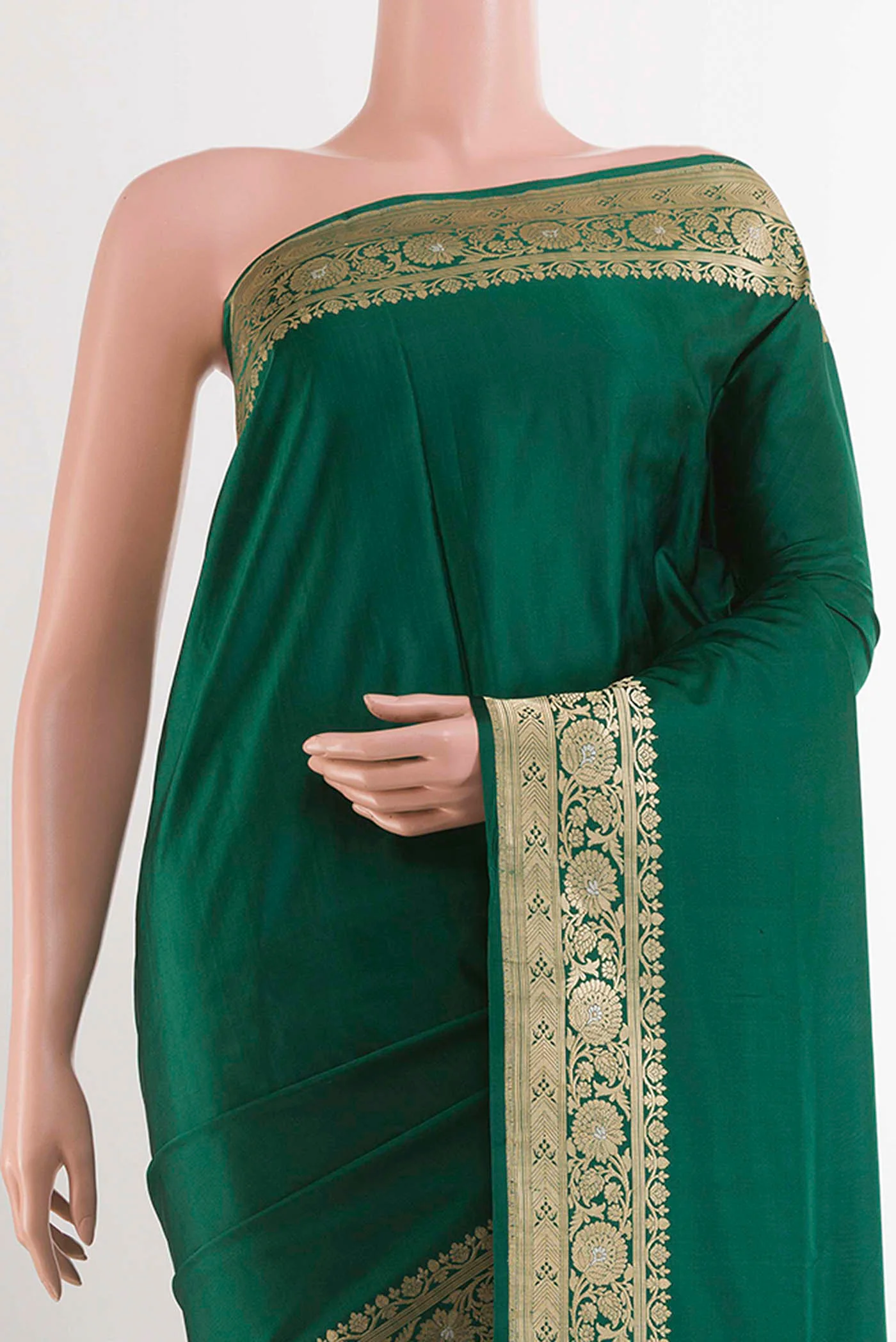 Bottle Green Banarasi Silk Saree - Image 2