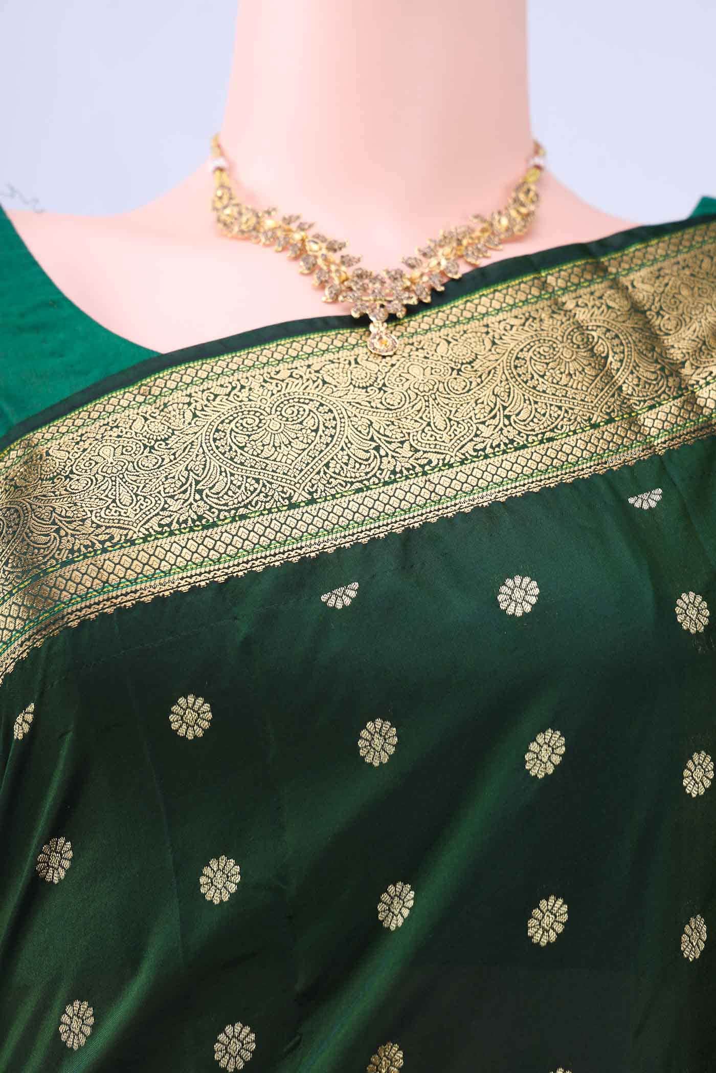 Bottle Green Bangalore Silk - kadyal Saree - Image 3