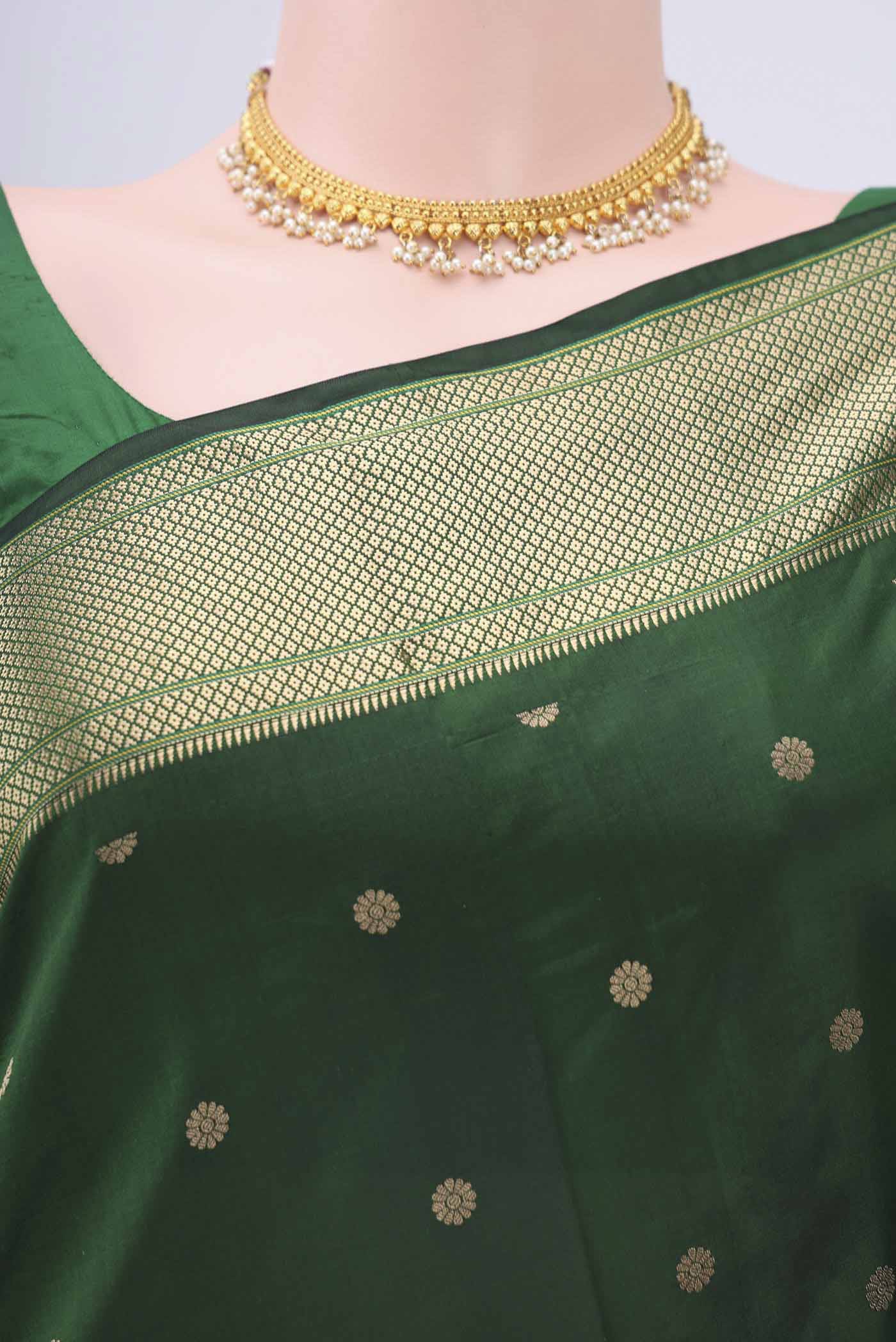 Bottle Green Blended Bangalore Silk Saree - Image 2
