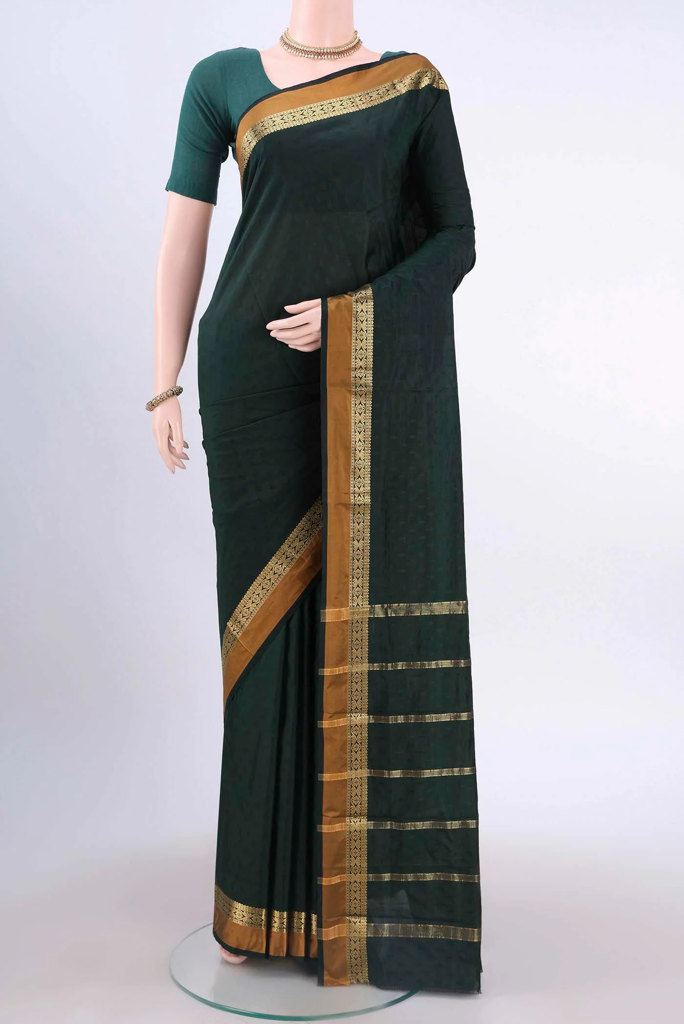 Bottle Green Blended Bangalore Silk Saree