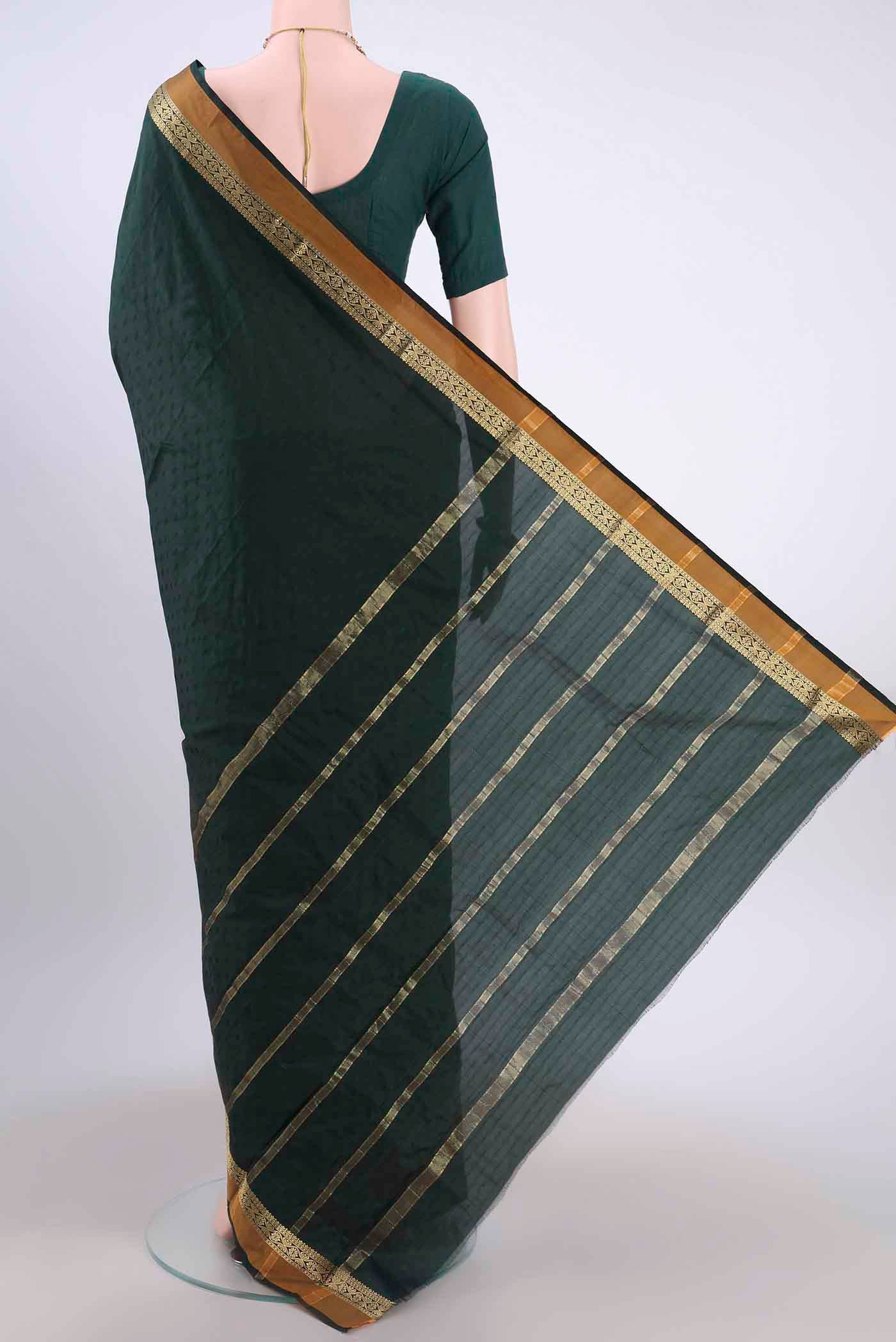 Bottle Green Blended Bangalore Silk Saree - Image 3