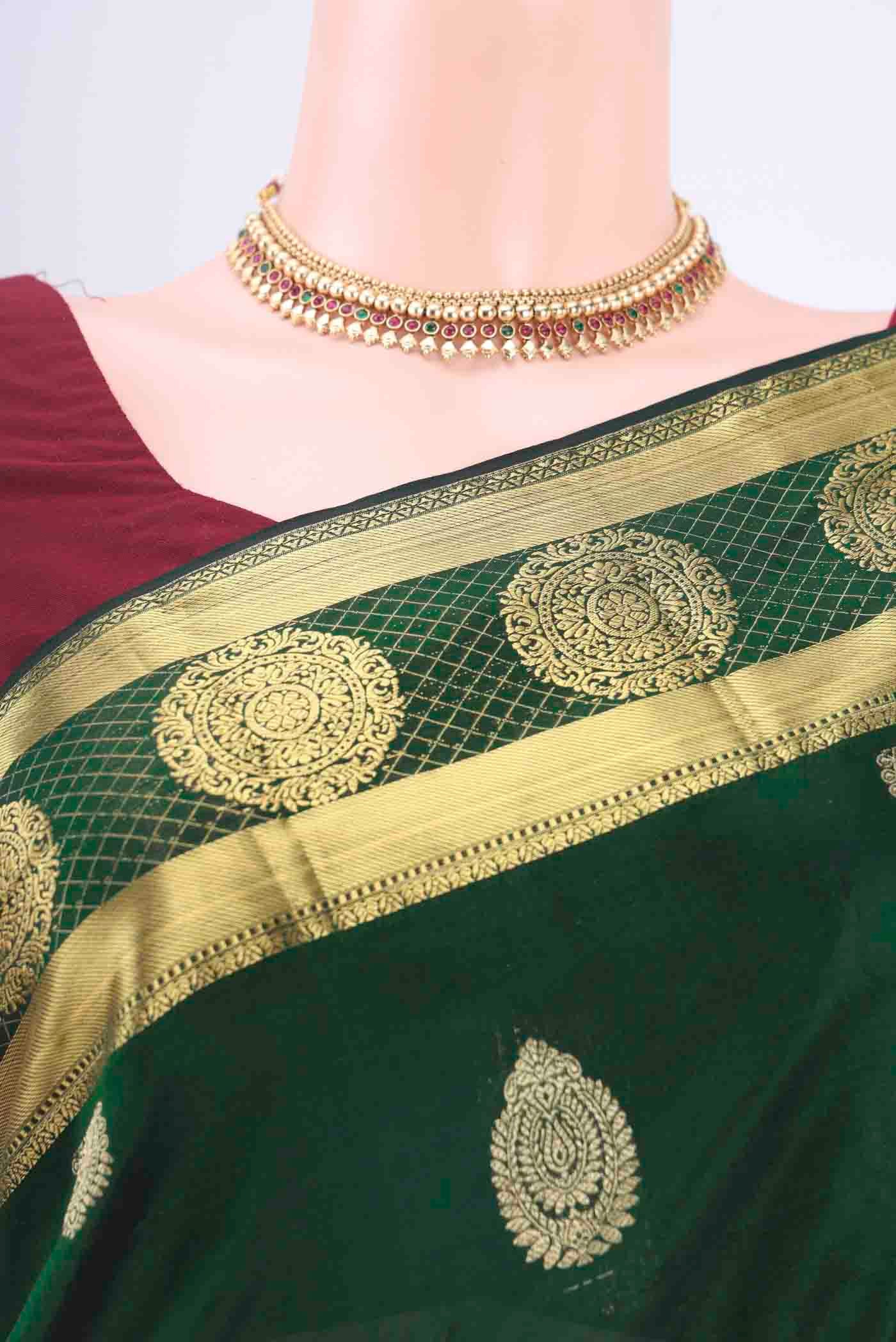 Bottle Green Blended Bangalore Silk Saree - Image 2