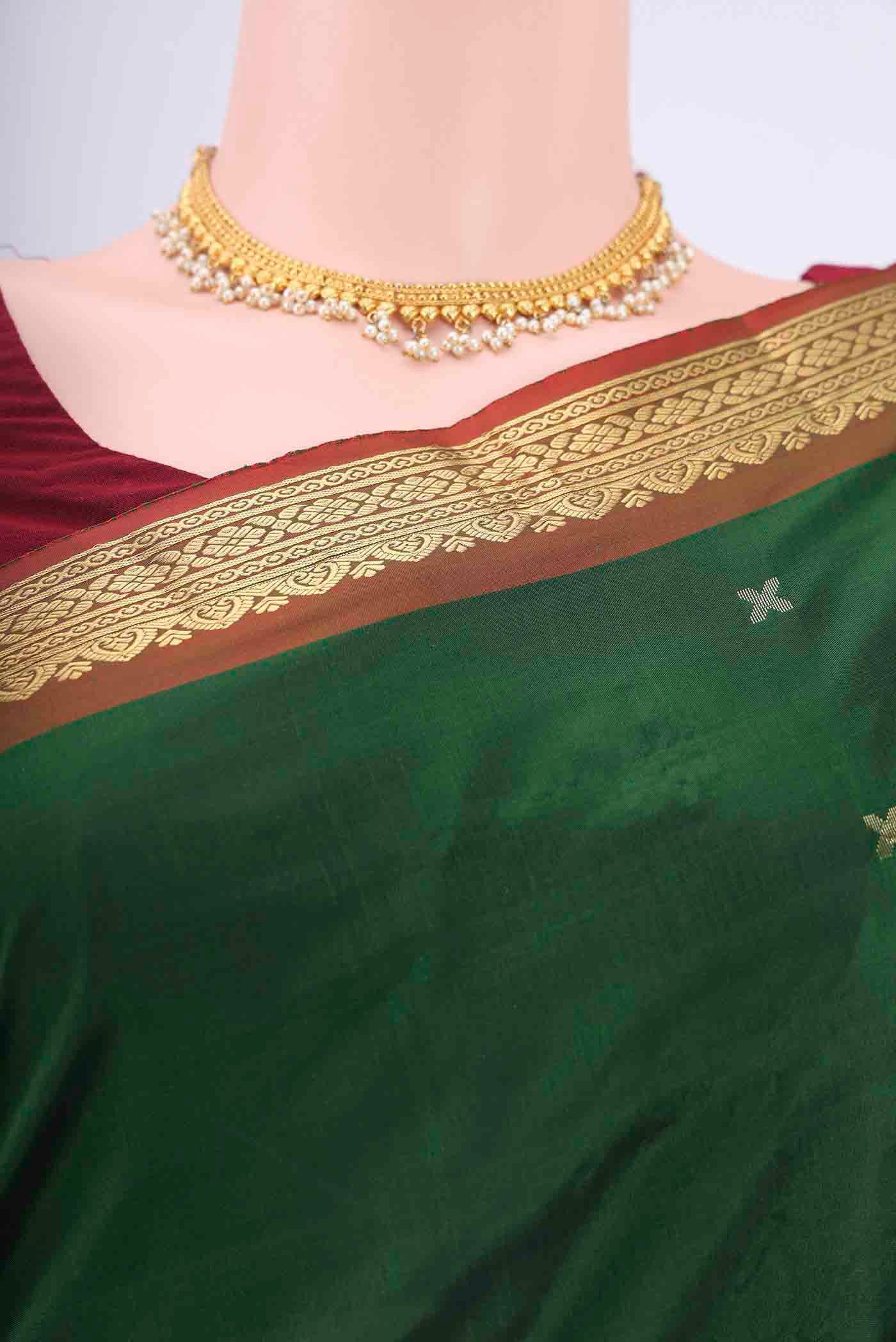 Bottle Green Blended Bangalore Silk Saree - Image 2