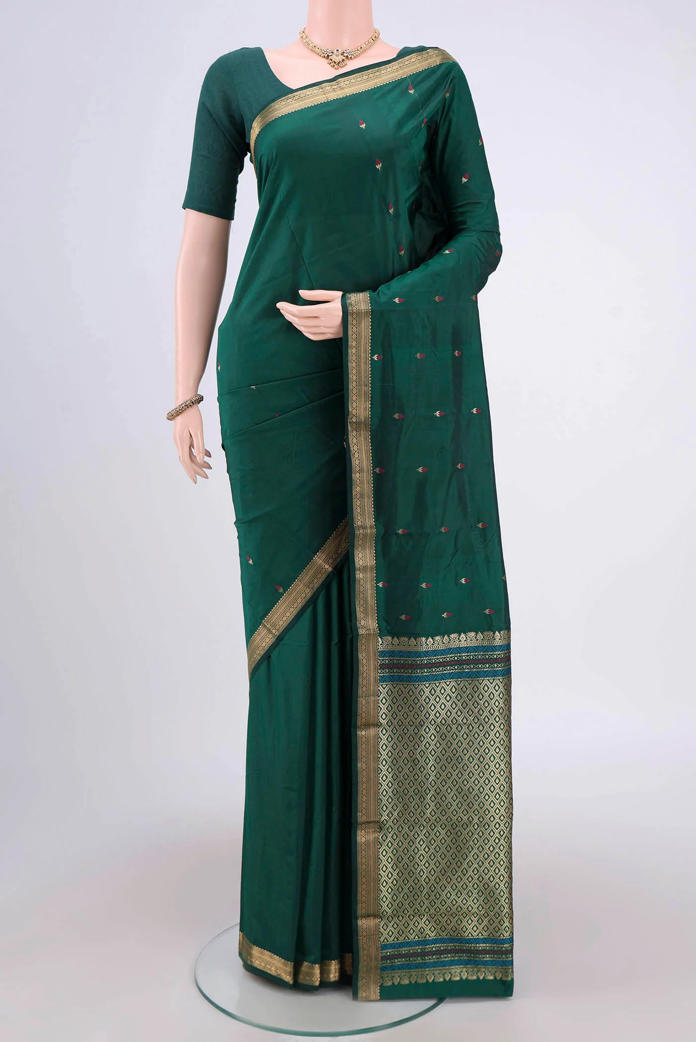 Bottle Green Blended Bangalore Silk Saree