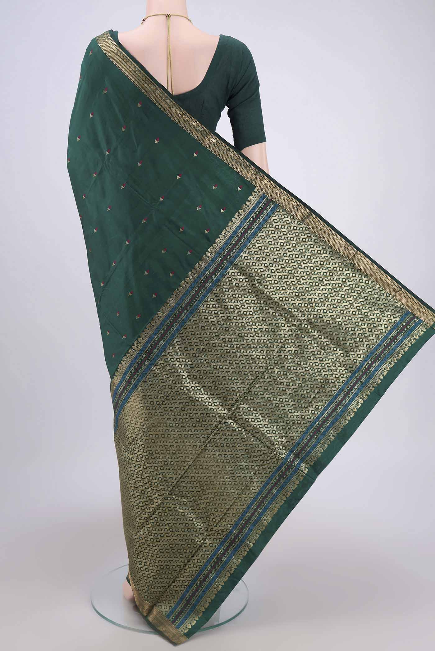 Bottle Green Blended Bangalore Silk Saree - Image 3