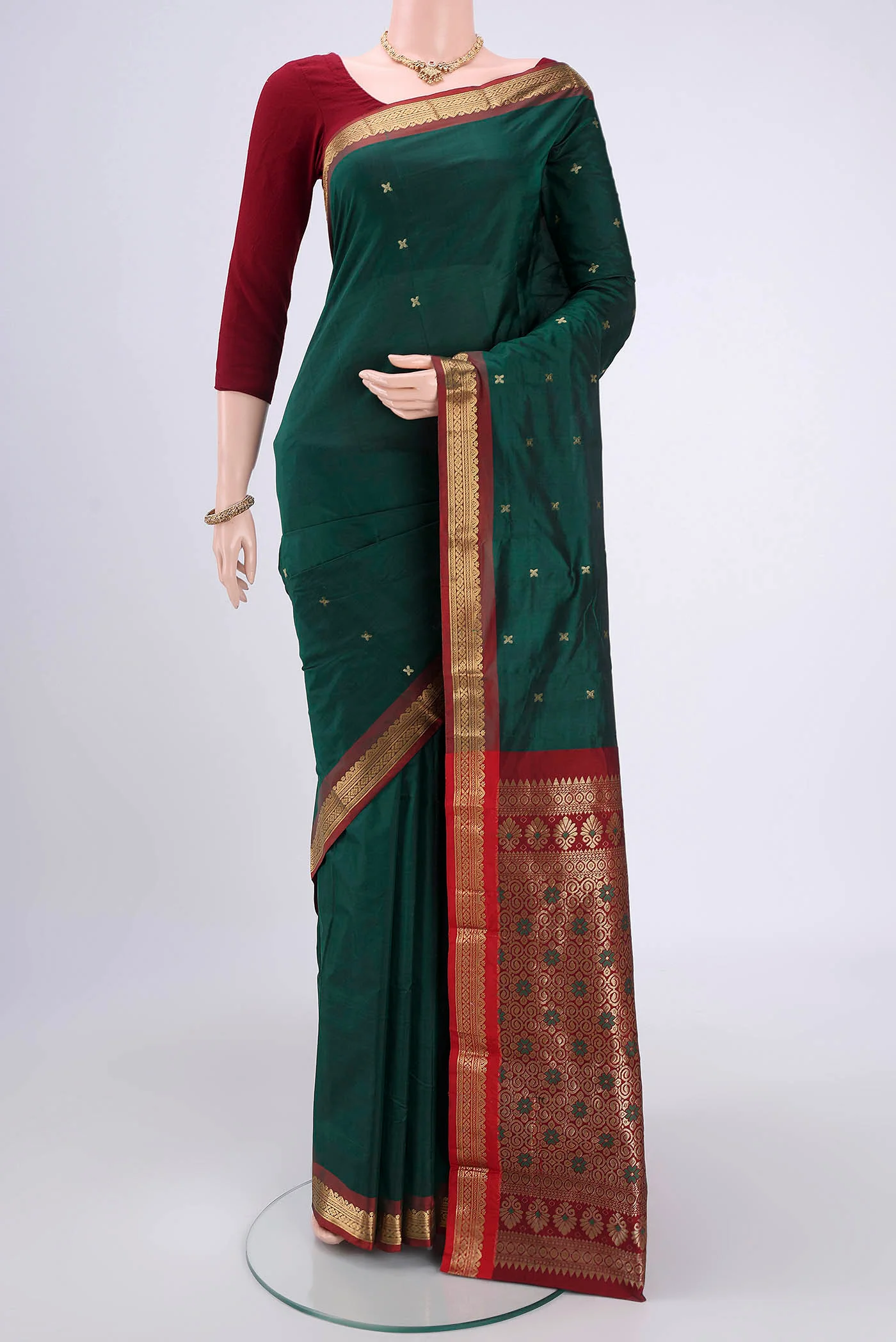 Bottle Green Blended Bangalore Silk Saree