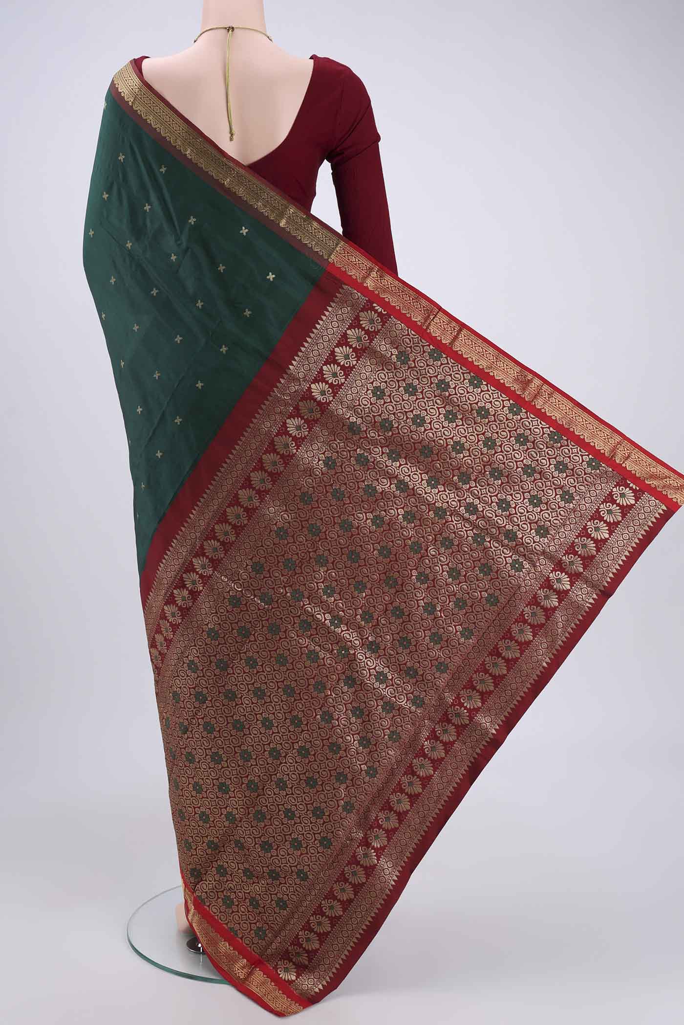 Bottle Green Blended Bangalore Silk Saree - Image 3