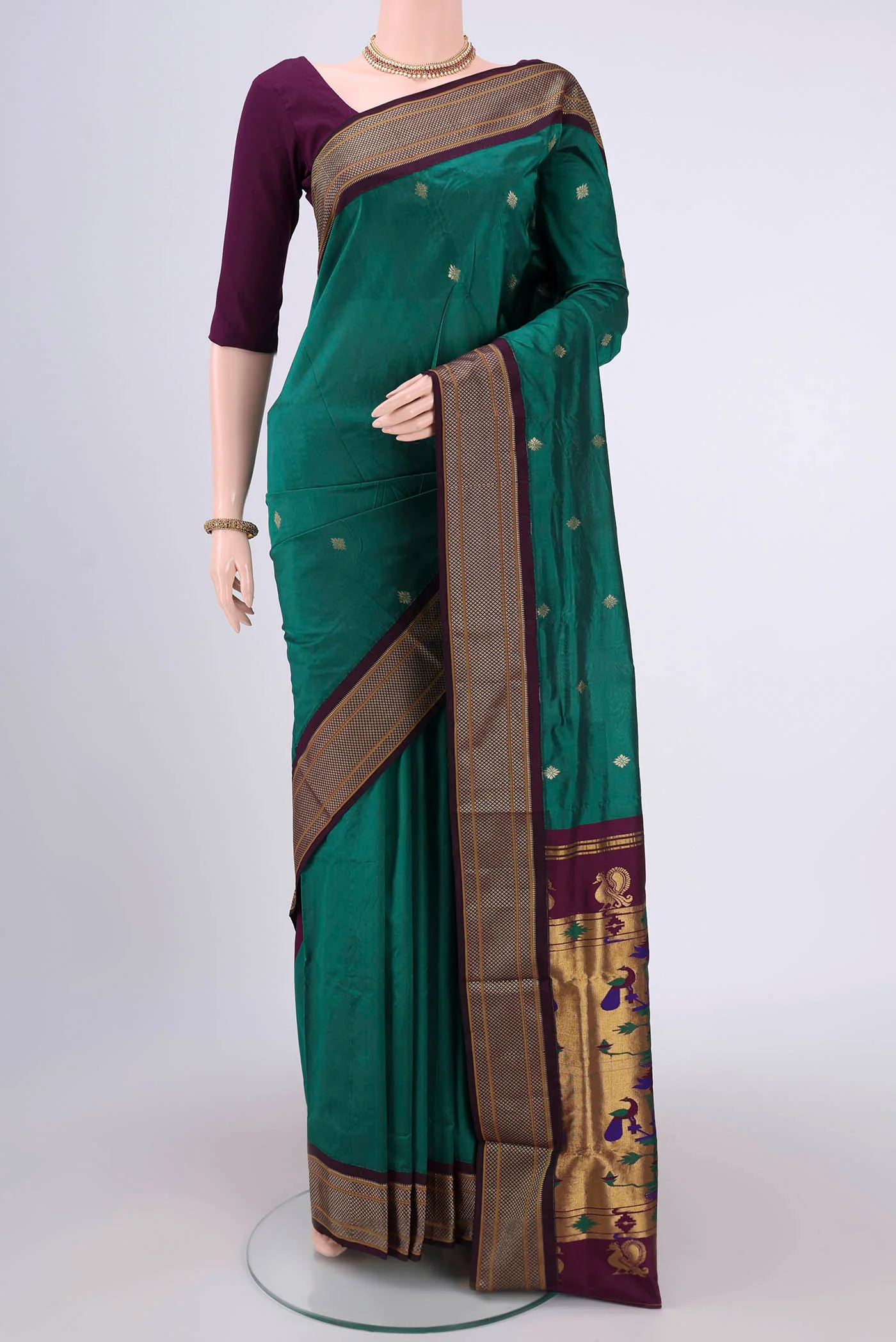 Bottle Green Blended Paithani Silk Saree