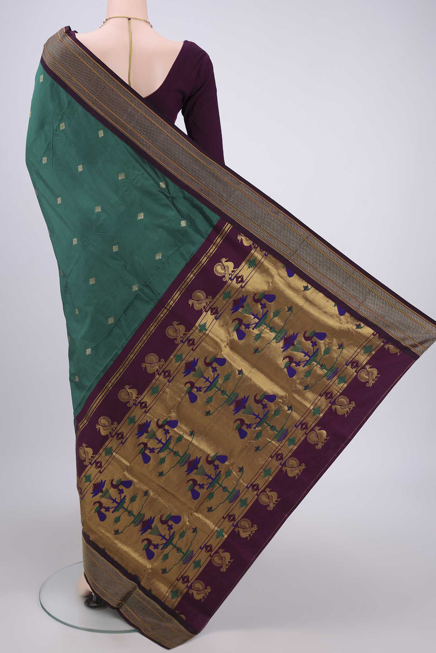 Bottle Green Blended Paithani Silk Saree - Image 3