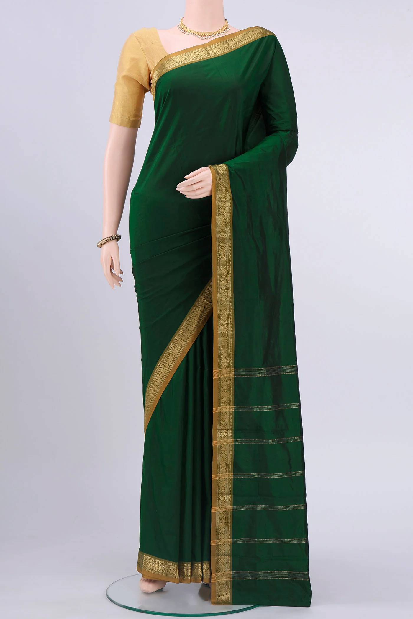 Bottle Green Blended Bangalore Silk Saree