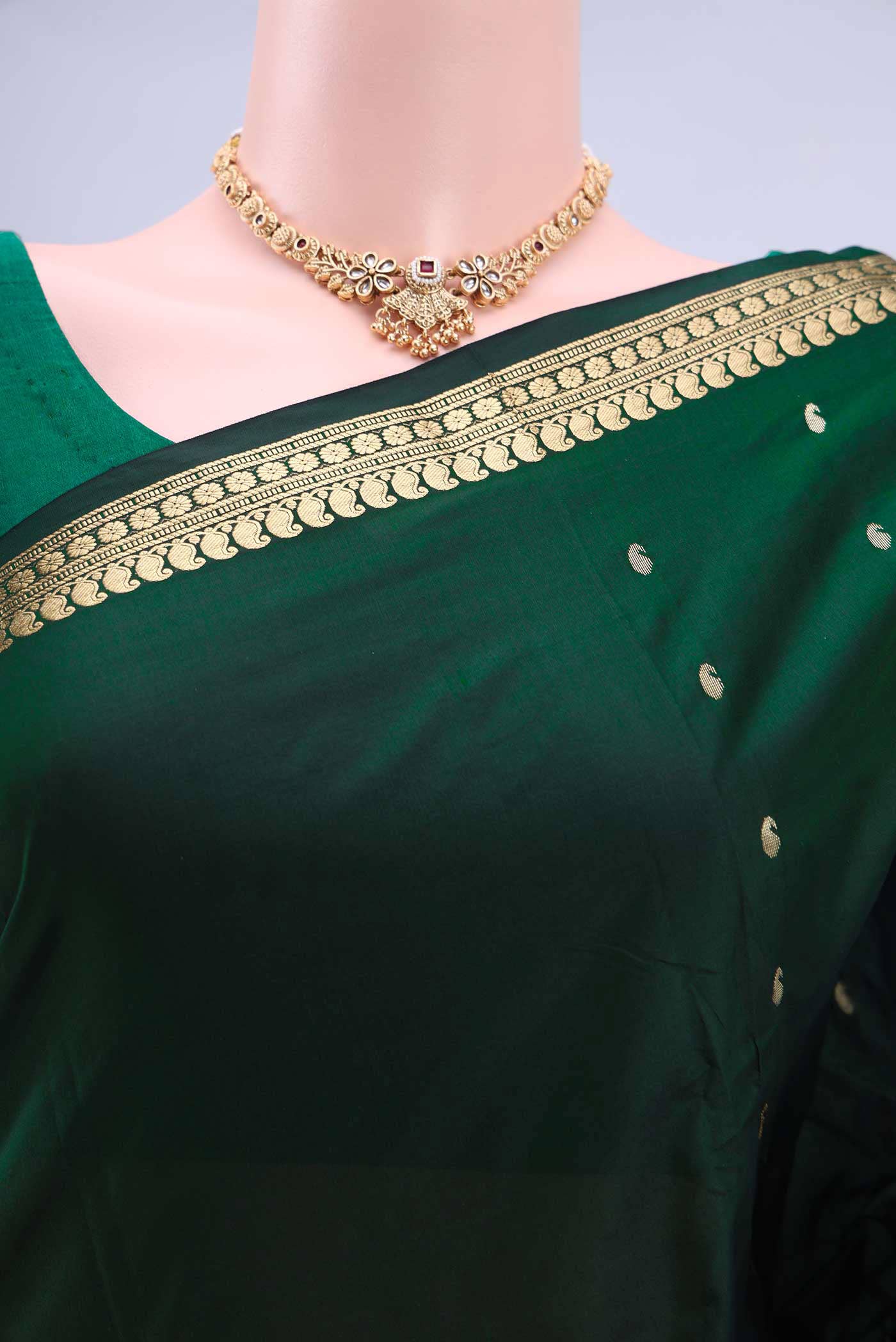 Bottle Green Blended Bangalore Silk Saree - Image 3