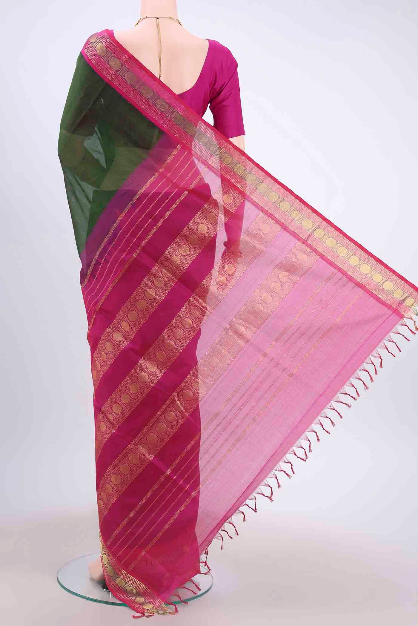 Bottle Green Blended Coimbatore Silk Cotton Saree - Image 3