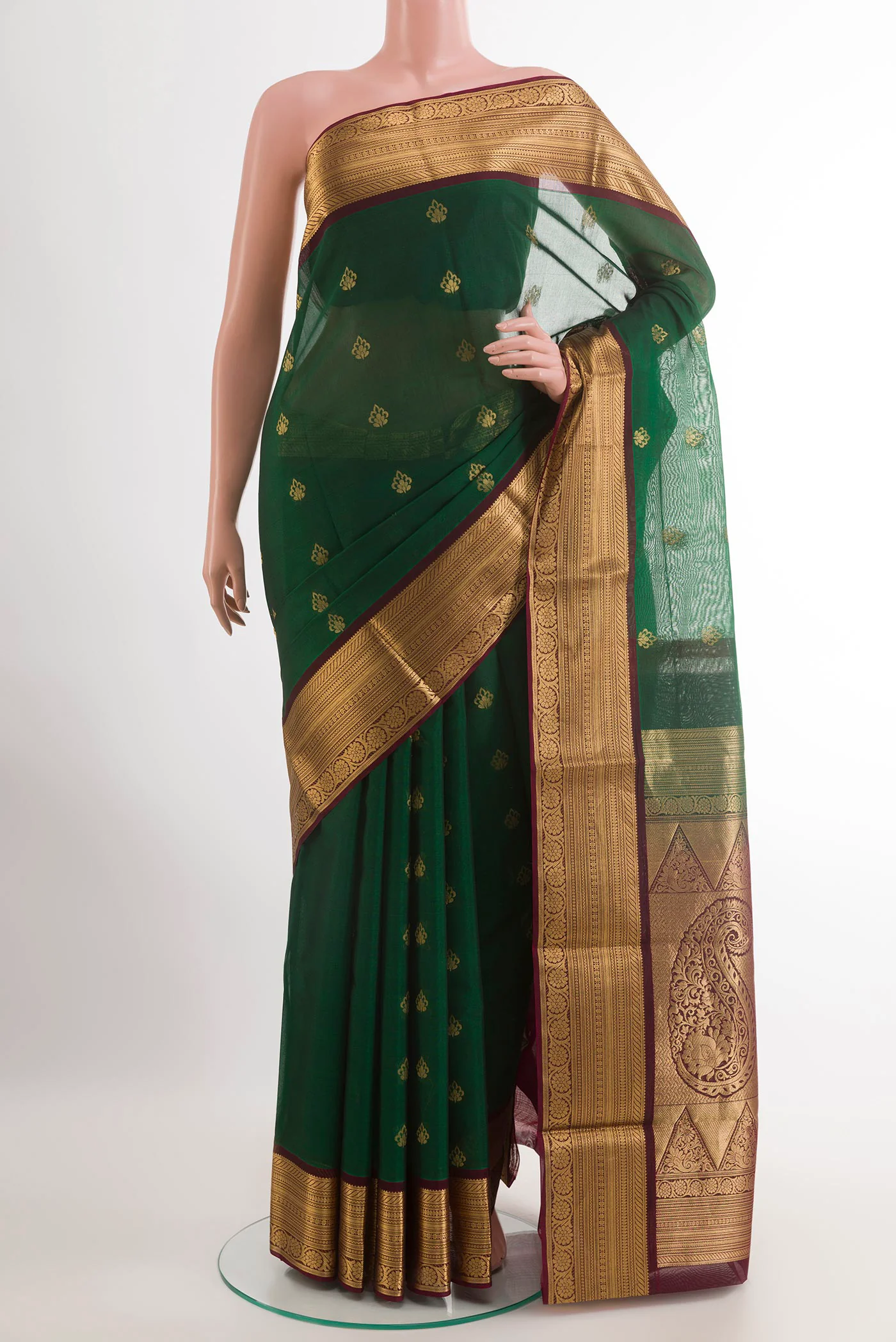 Bottle Green Silk Cotton Saree