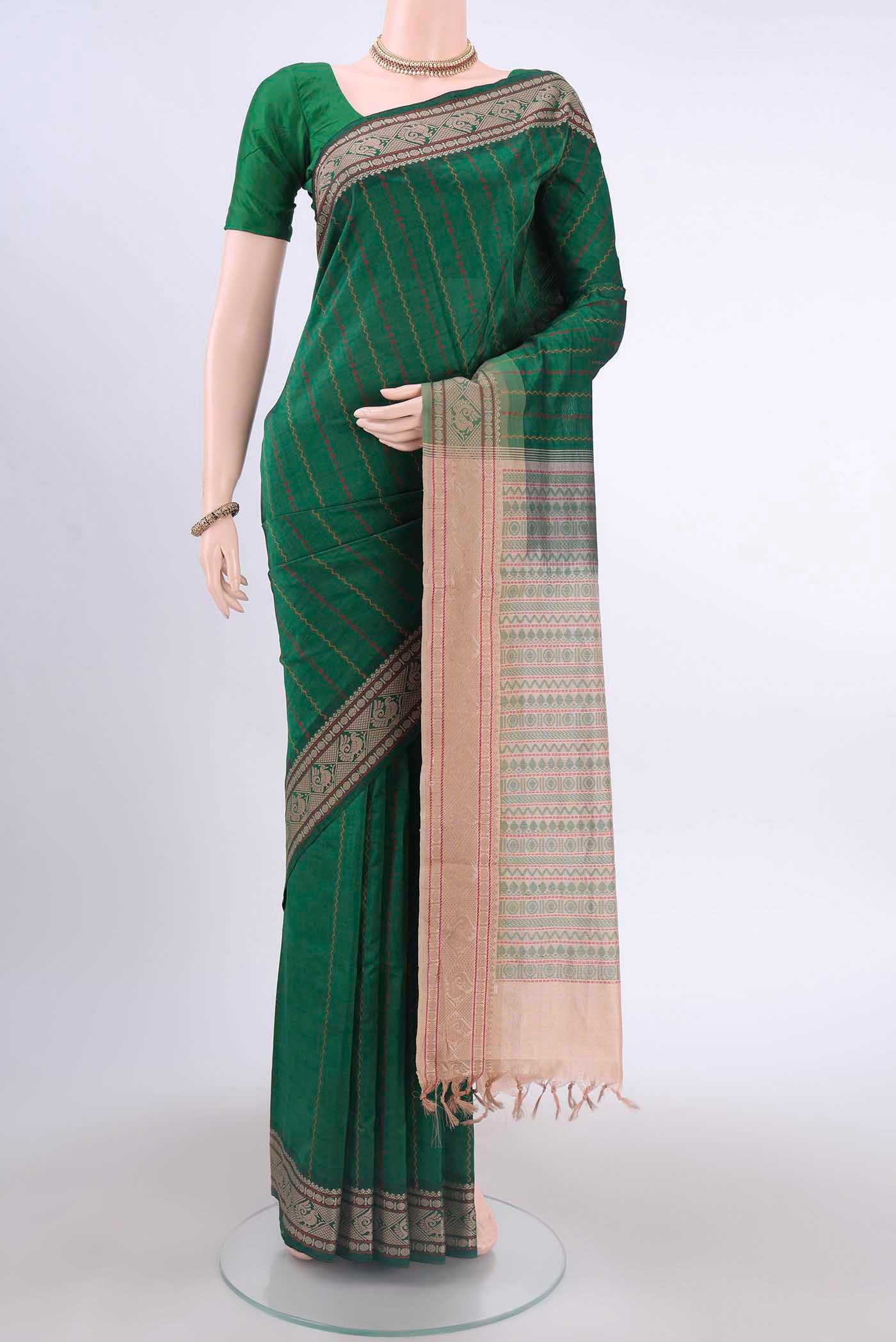Bottle Green Blended Poly Cotton Saree