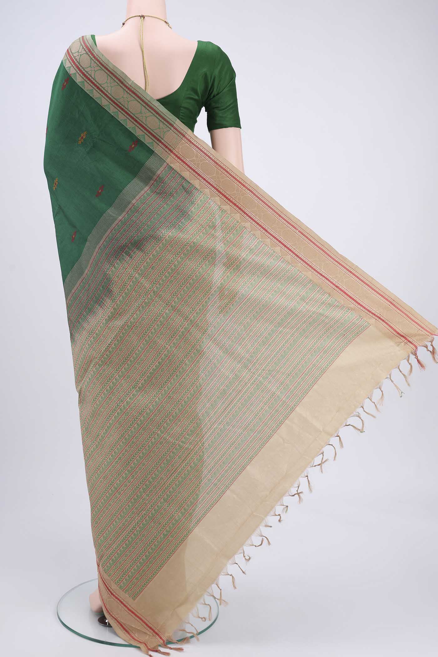 Bottle Green Blended Poly Cotton Saree - Image 3