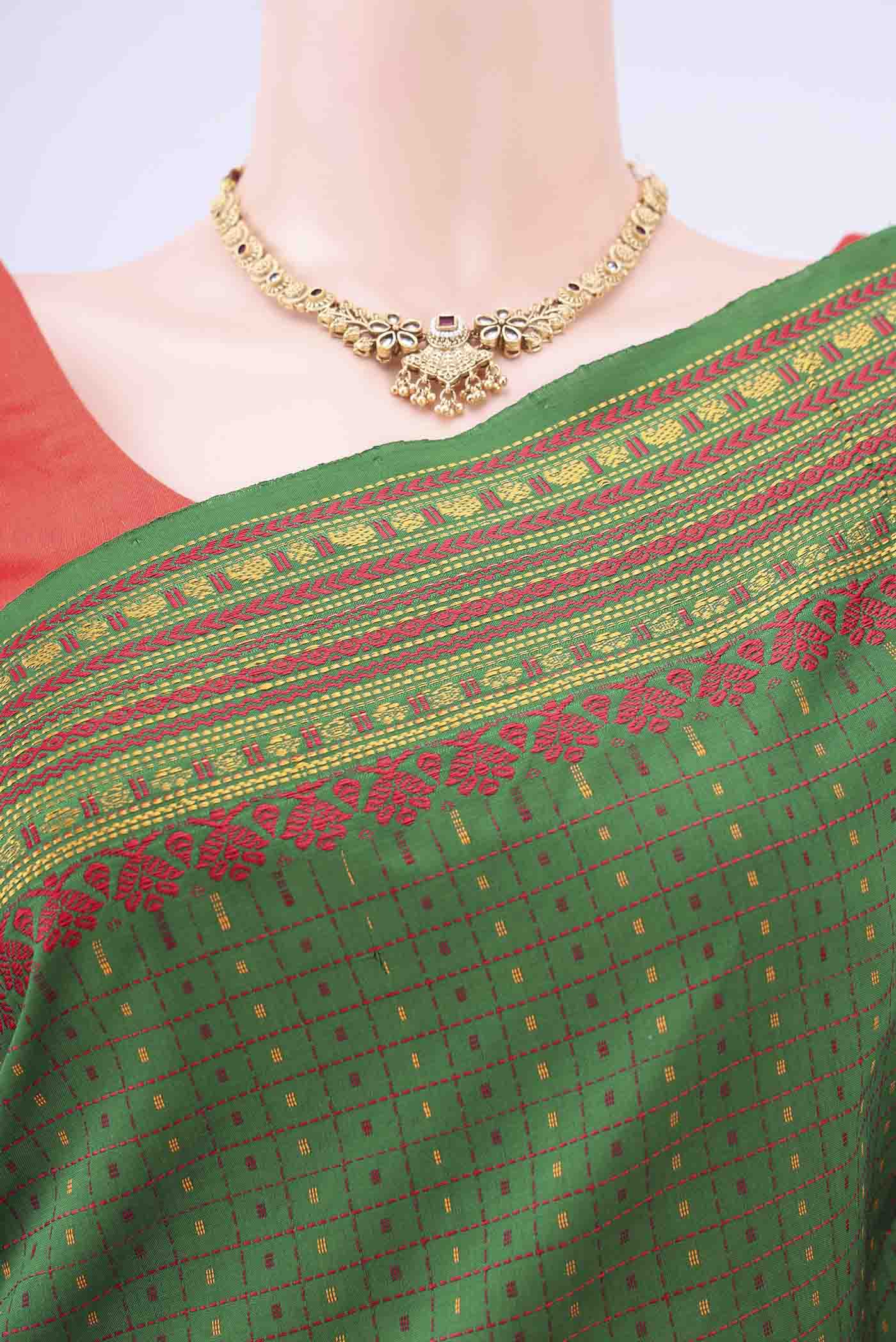 Bottle Green Blended Poly Cotton Saree - Image 2