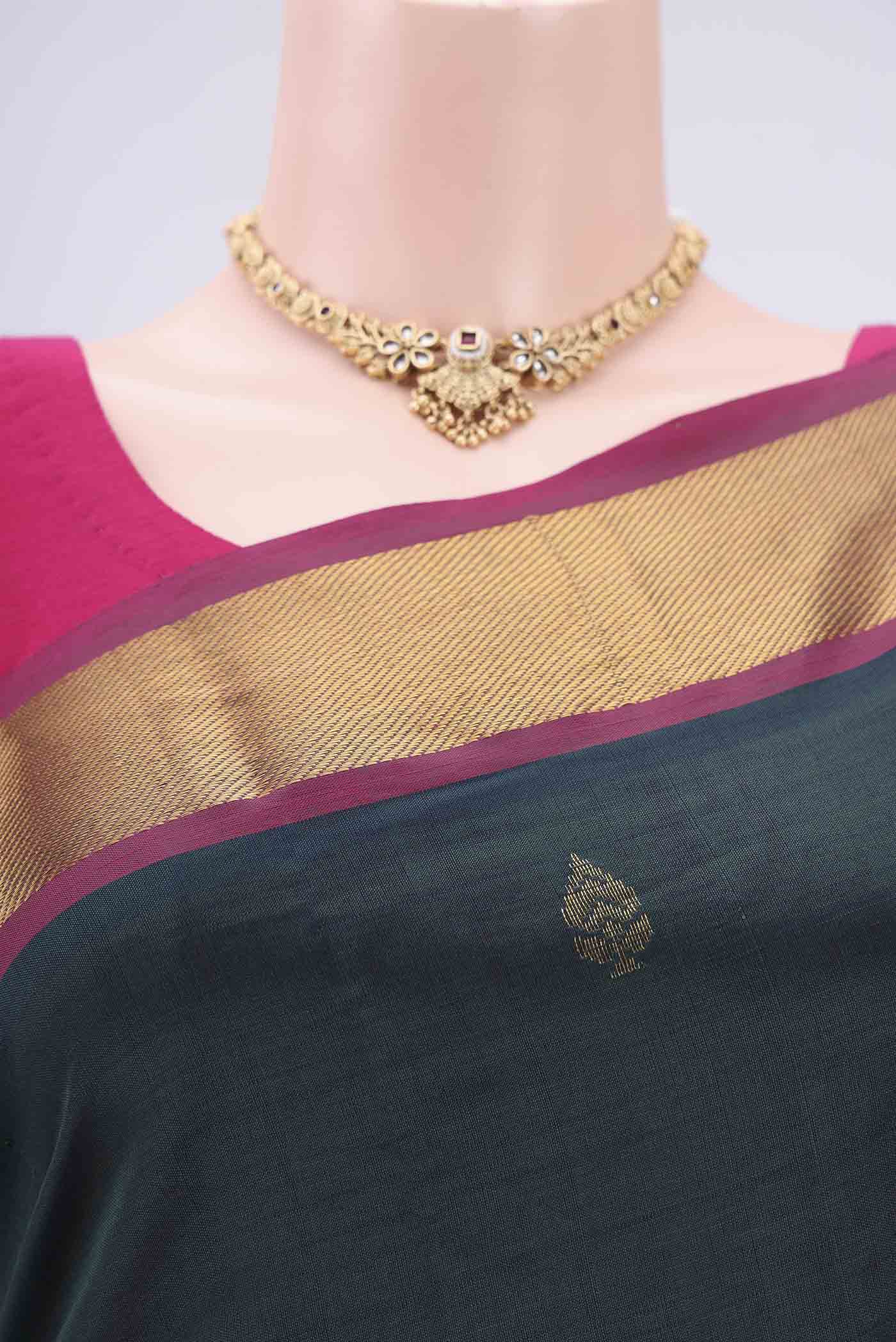 Bottle Green Blended Poly Cotton Saree - Image 2