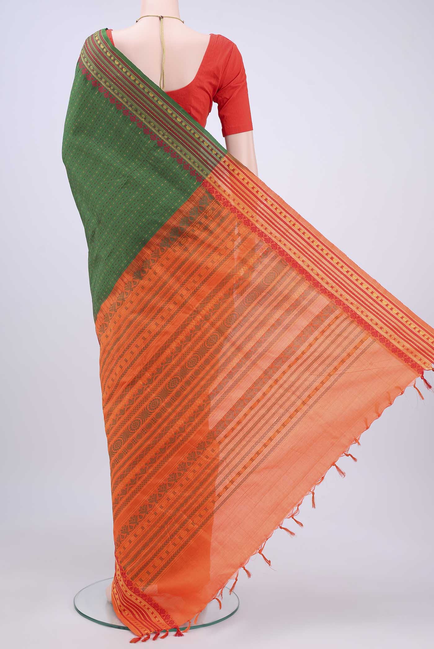 Bottle Green Blended Poly Cotton Saree - Image 3