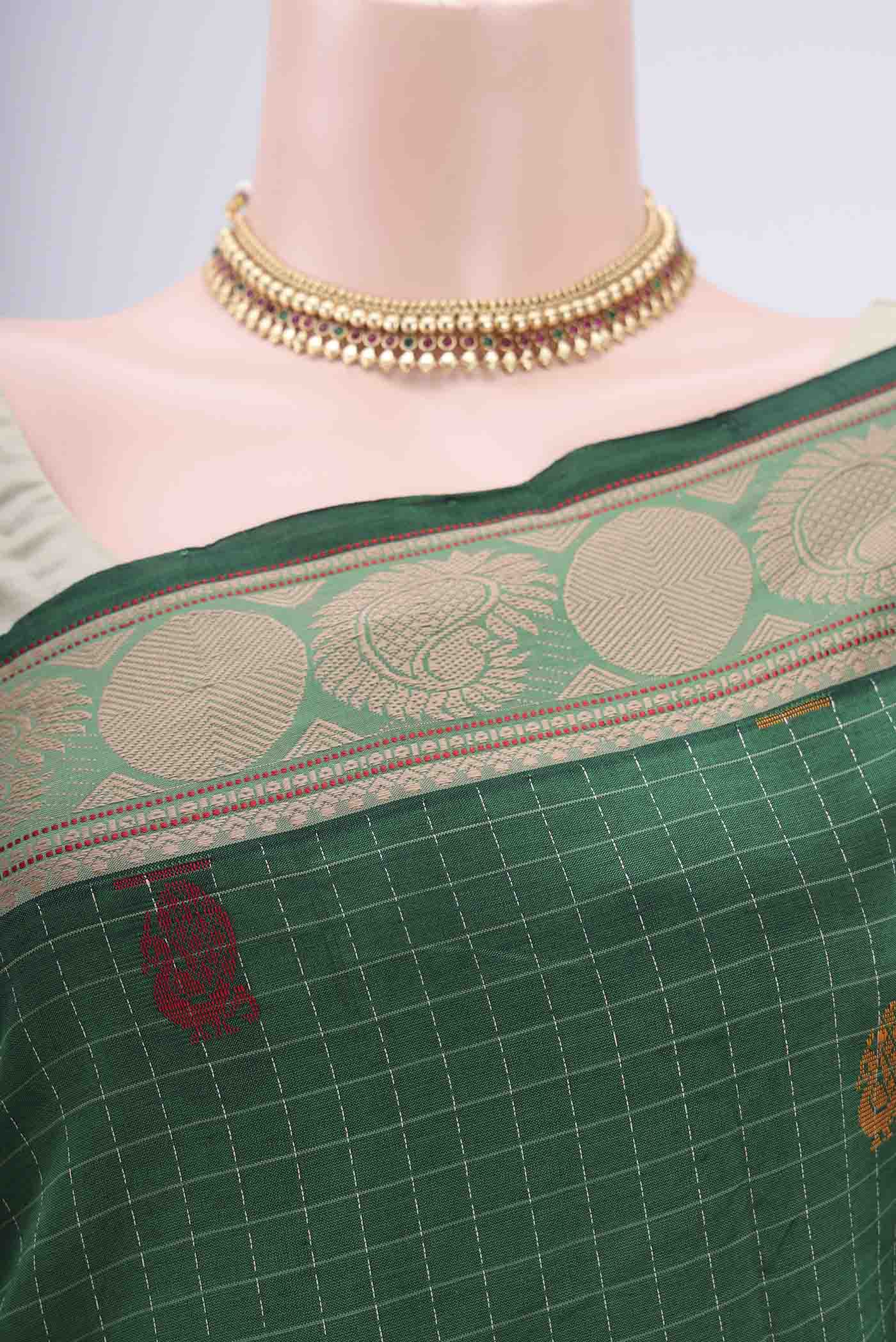 Green Blended Poly Cotton Saree - Image 2
