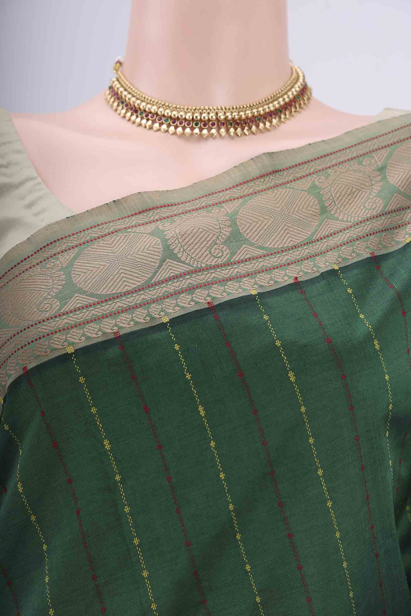 Bottle Green Blended Poly Cotton Saree - Image 2