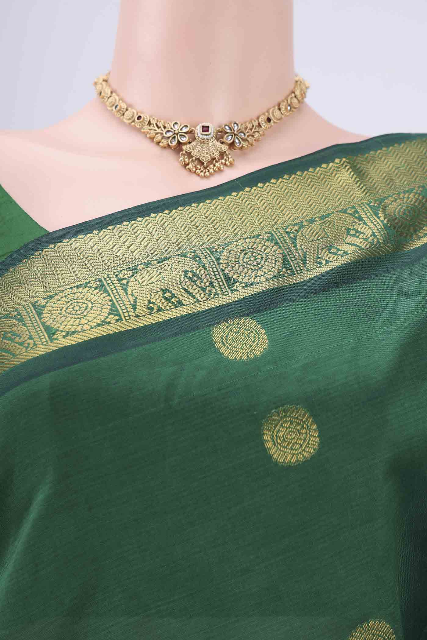 Green Blended Poly Cotton Saree - Image 2