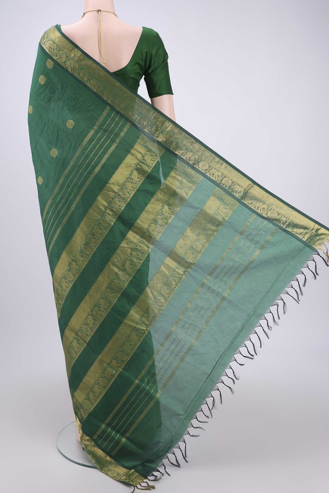 Green Blended Poly Cotton Saree - Image 3