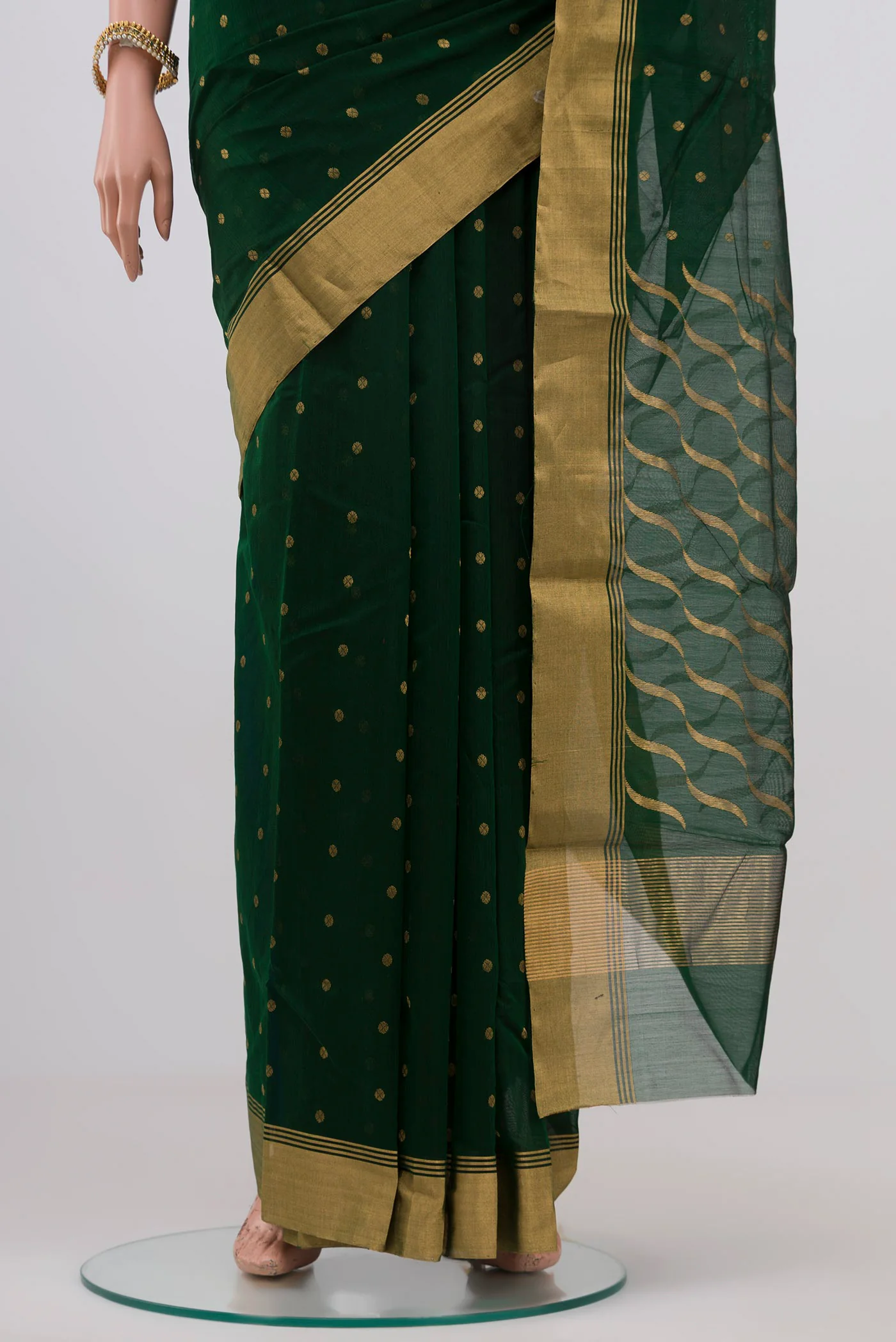 Bottle Green Chanderi Silk Cotton Saree - Image 3