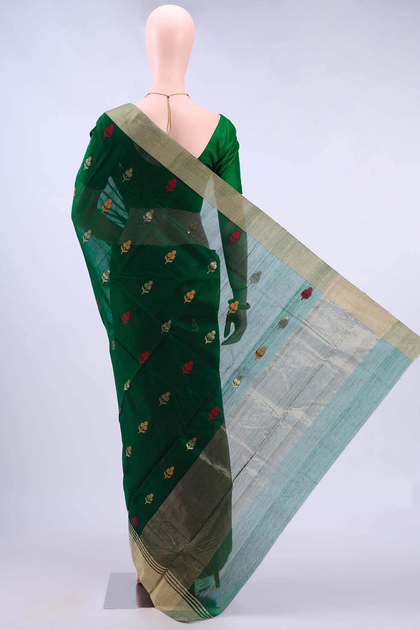 Bottle Green Chanderi Silk Saree - Image 2